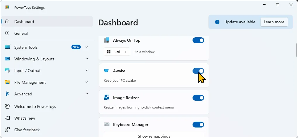 Cài đặt chế độ Awake của PowerToys để giữ máy tính Windows luôn thức