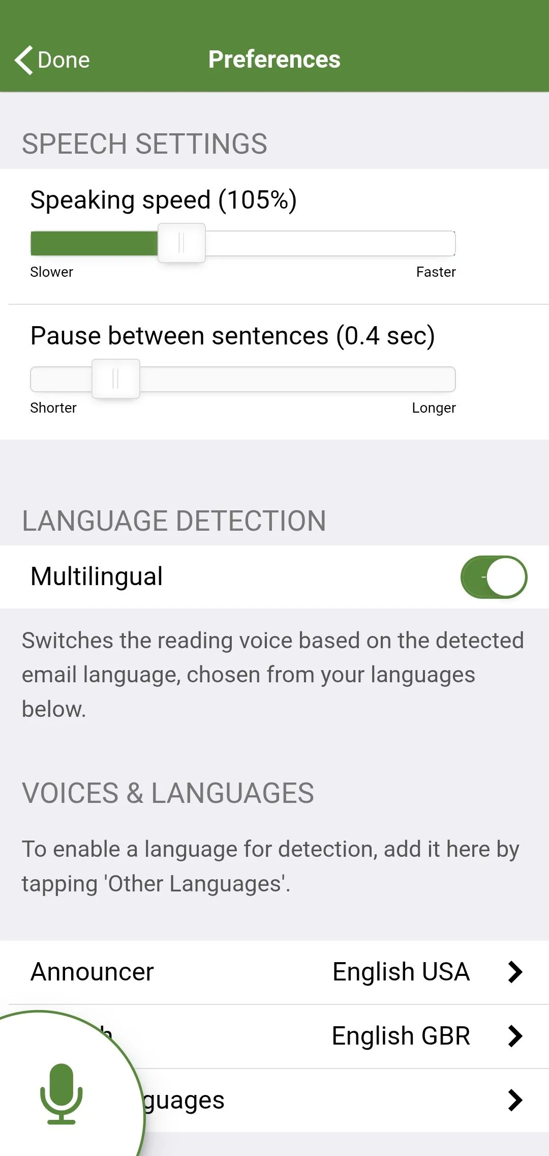 Cài đặt điều chỉnh giọng nói trong Speaking Email