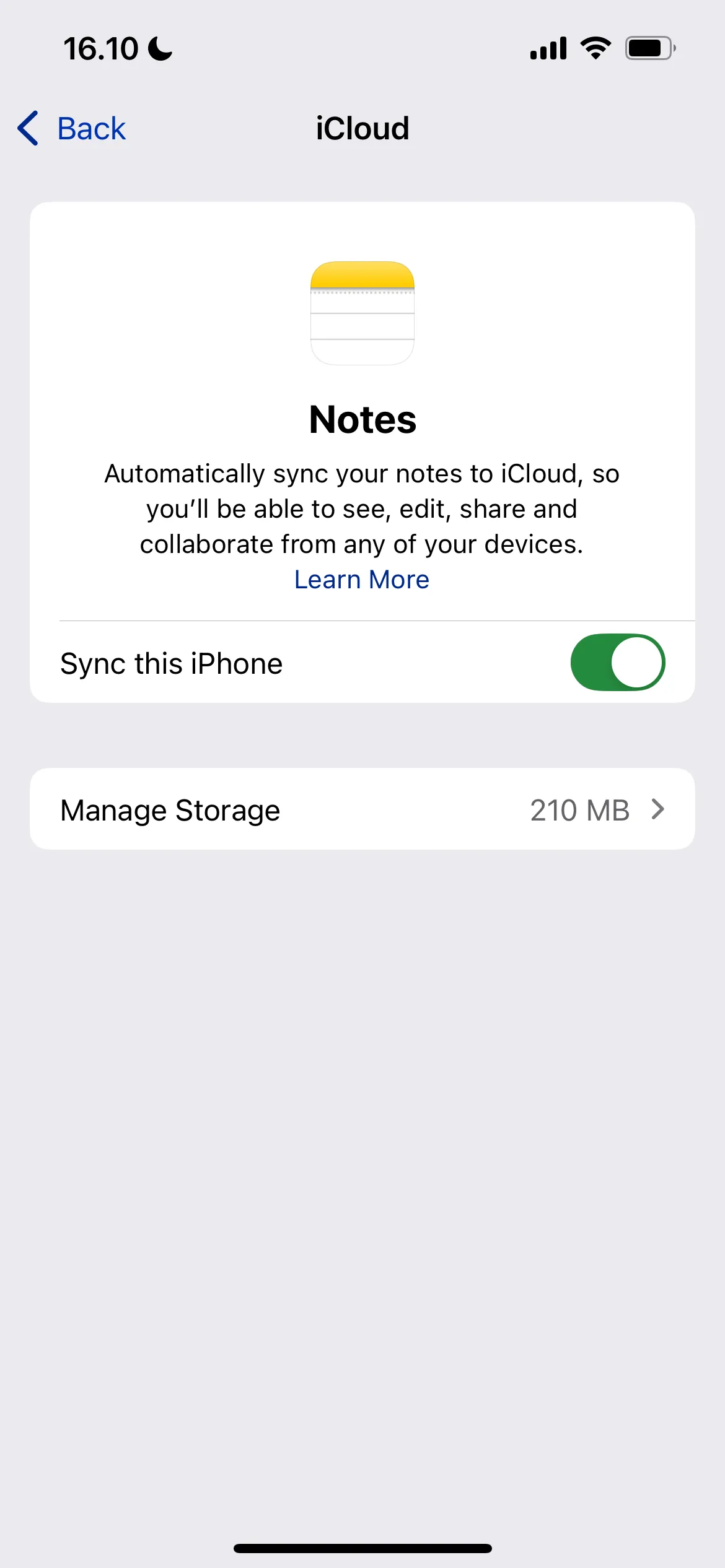 Cài đặt đồng bộ Ghi chú trong iCloud, tắt để giảm dung lượng