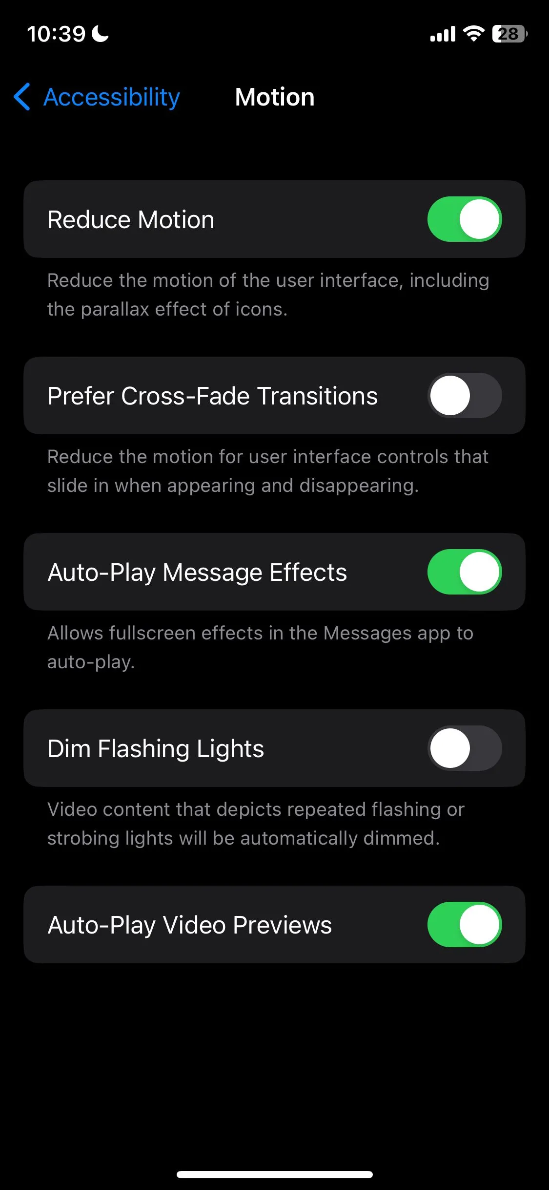 Cài đặt Giảm chuyển động (Reduce Motion) trong phần Thị giác (Vision) của Trợ năng (Accessibility) trên iOS