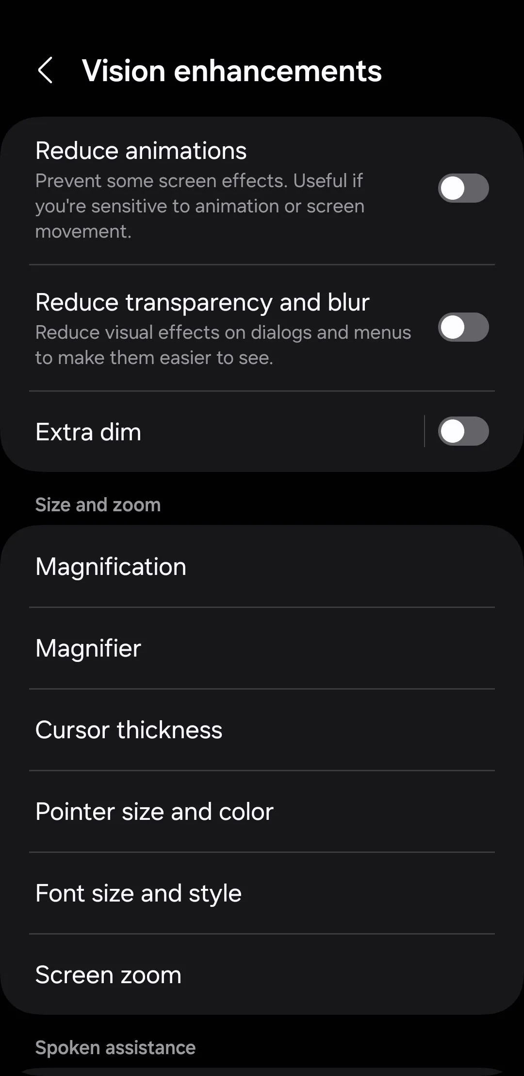 Cài đặt làm tối thêm màn hình trong menu Cải thiện khả năng hiển thị trên điện thoại Android
