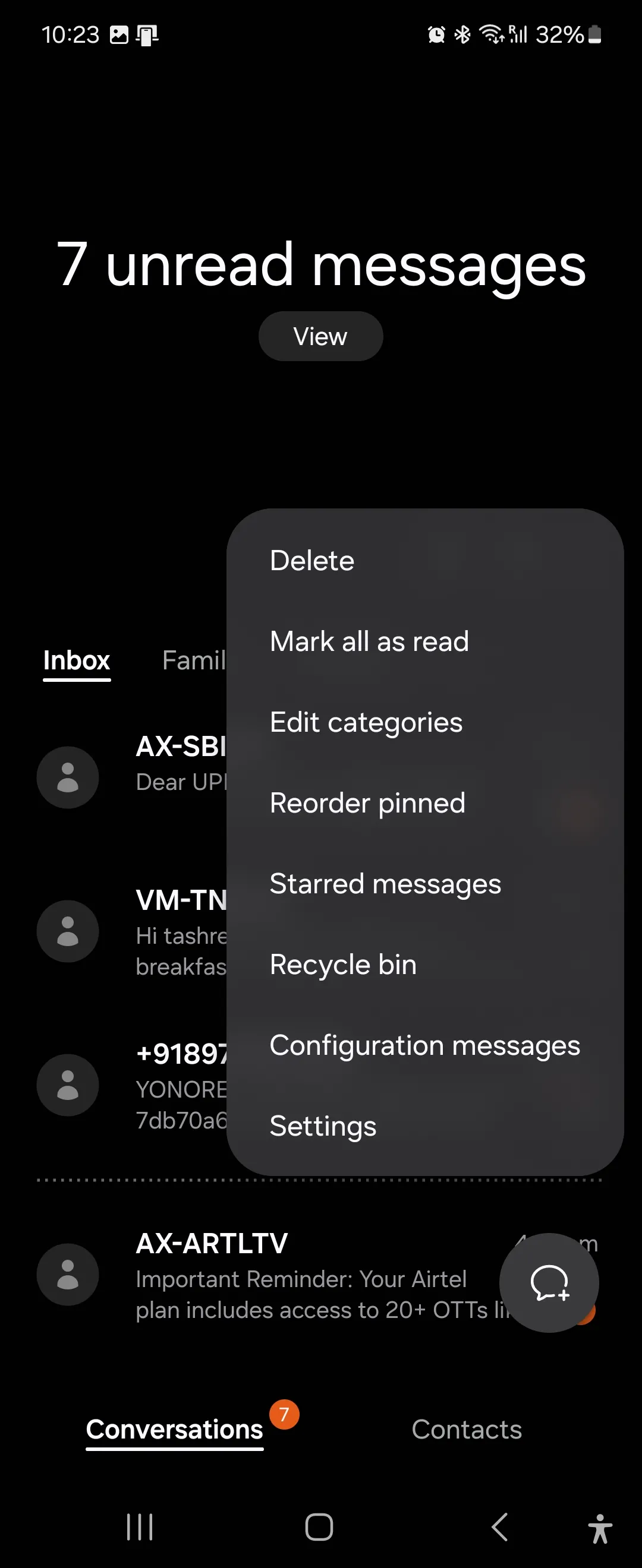 Cài đặt nâng cao của ứng dụng Samsung Messages với các tùy chọn quản lý tin nhắn