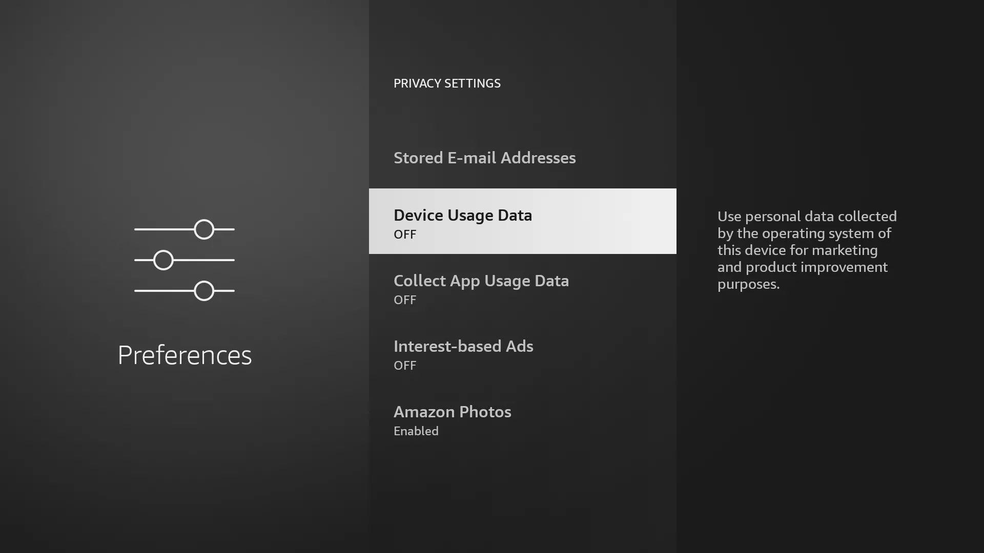 Cài đặt quản lý dữ liệu sử dụng thiết bị Fire TV Stick để bảo vệ quyền riêng tư