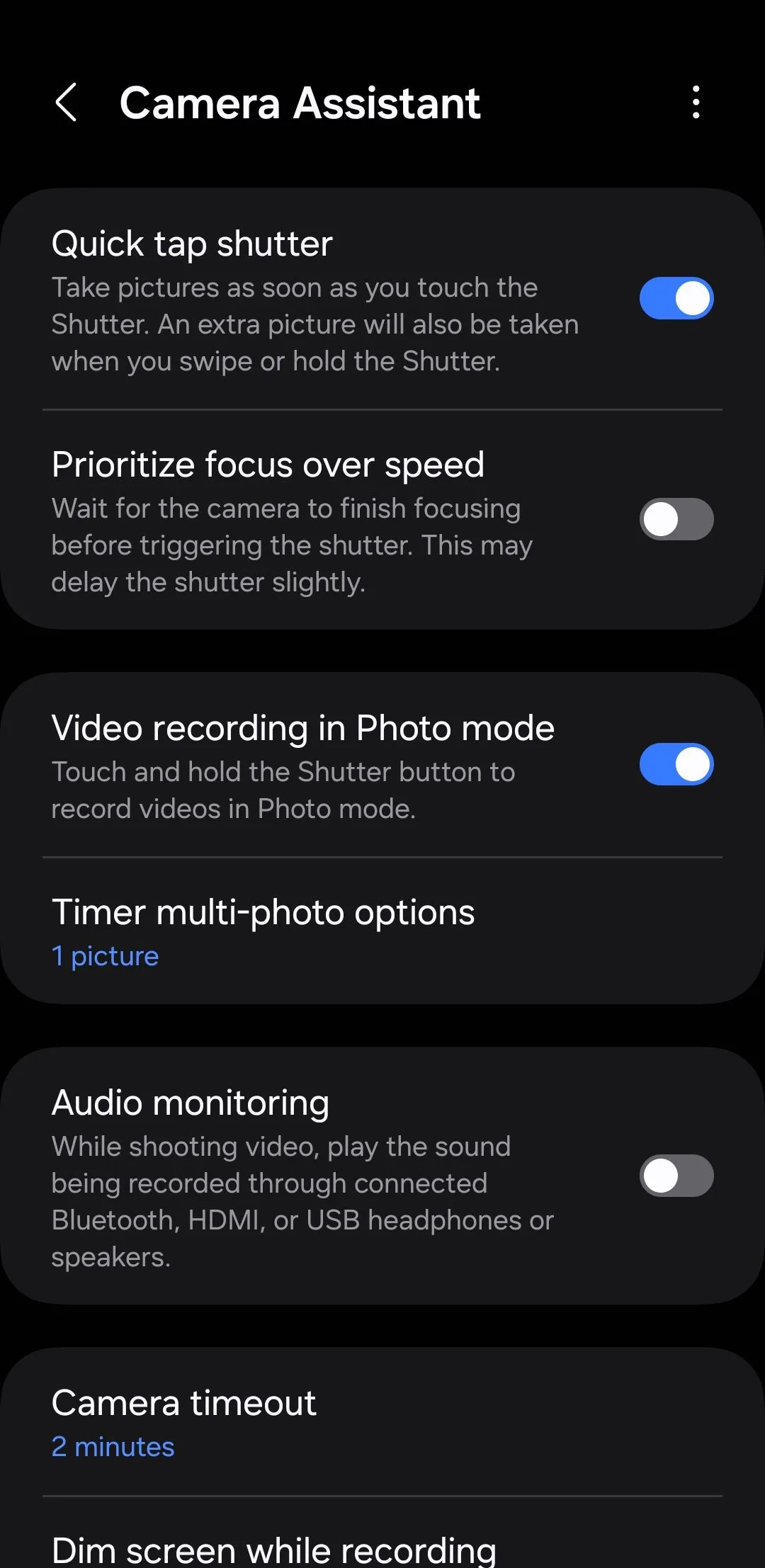Cài đặt Quick Tap Shutter trong Camera Assistant trên điện thoại Samsung