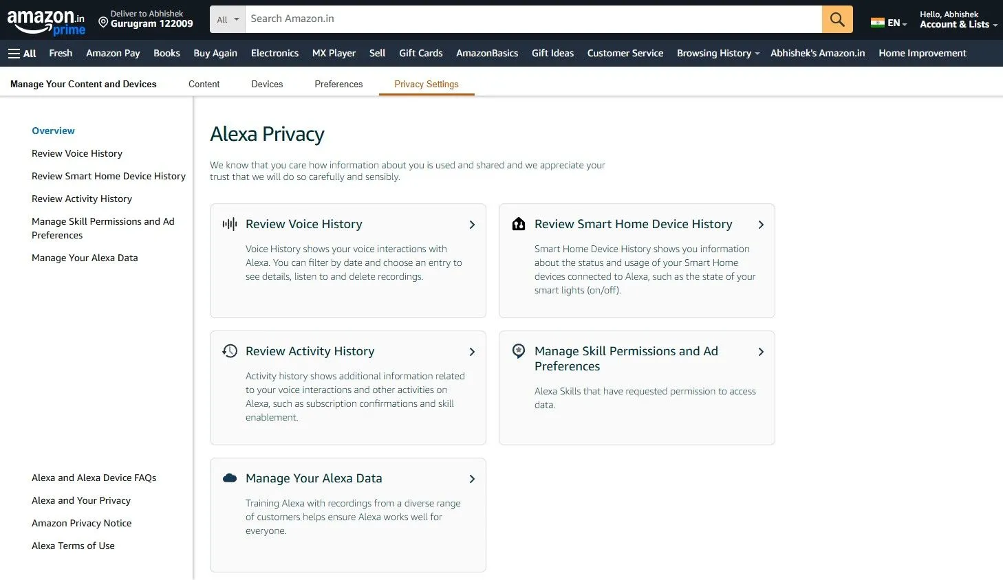 Cài đặt quyền riêng tư Alexa trên Amazon.com để quản lý dữ liệu