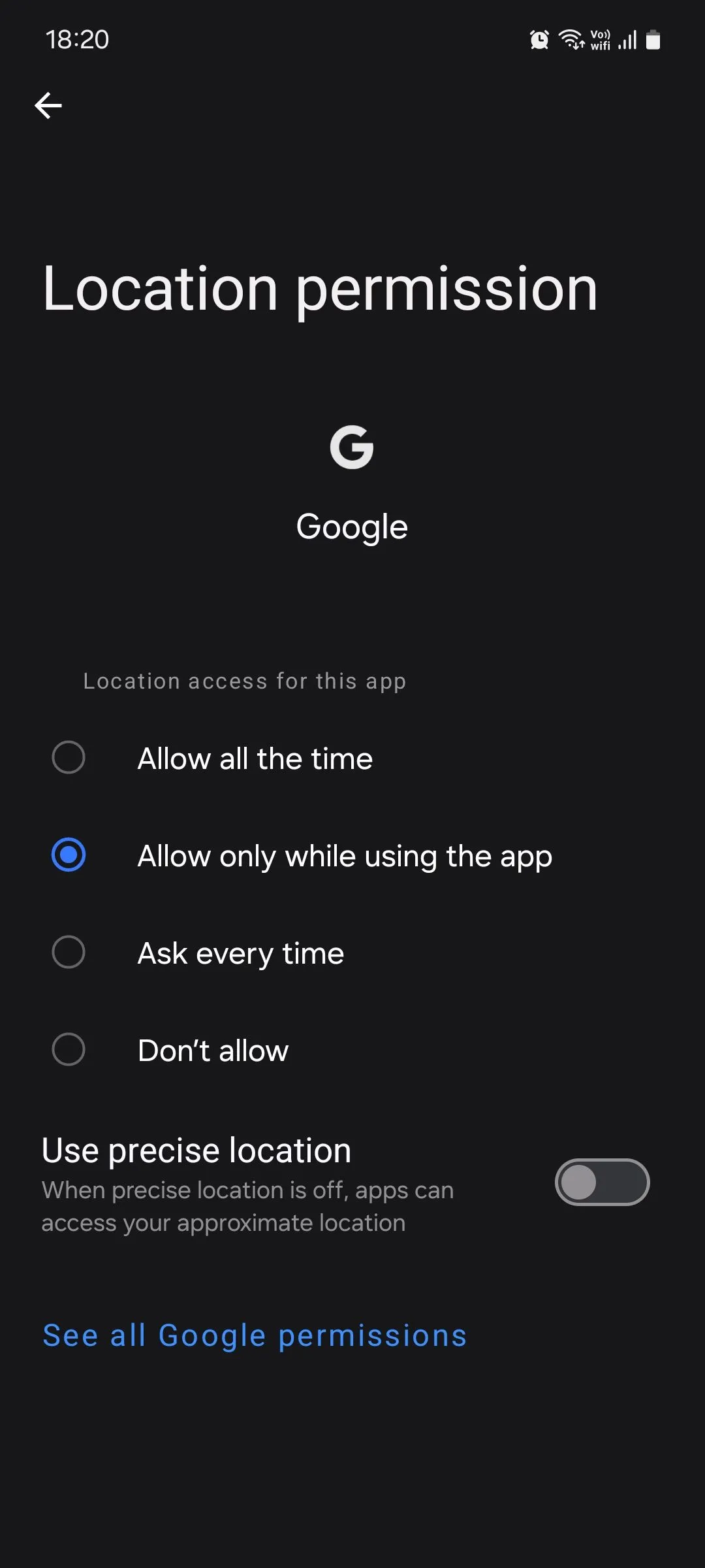 Cài đặt quyền truy cập vị trí (Location permission) trên Samsung One UI, cho phép tùy chỉnh quyền cho từng ứng dụng