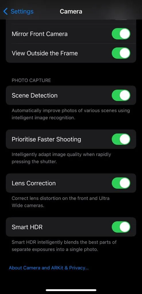 Cài đặt Smart HDR trong ứng dụng Cài đặt của iPhone