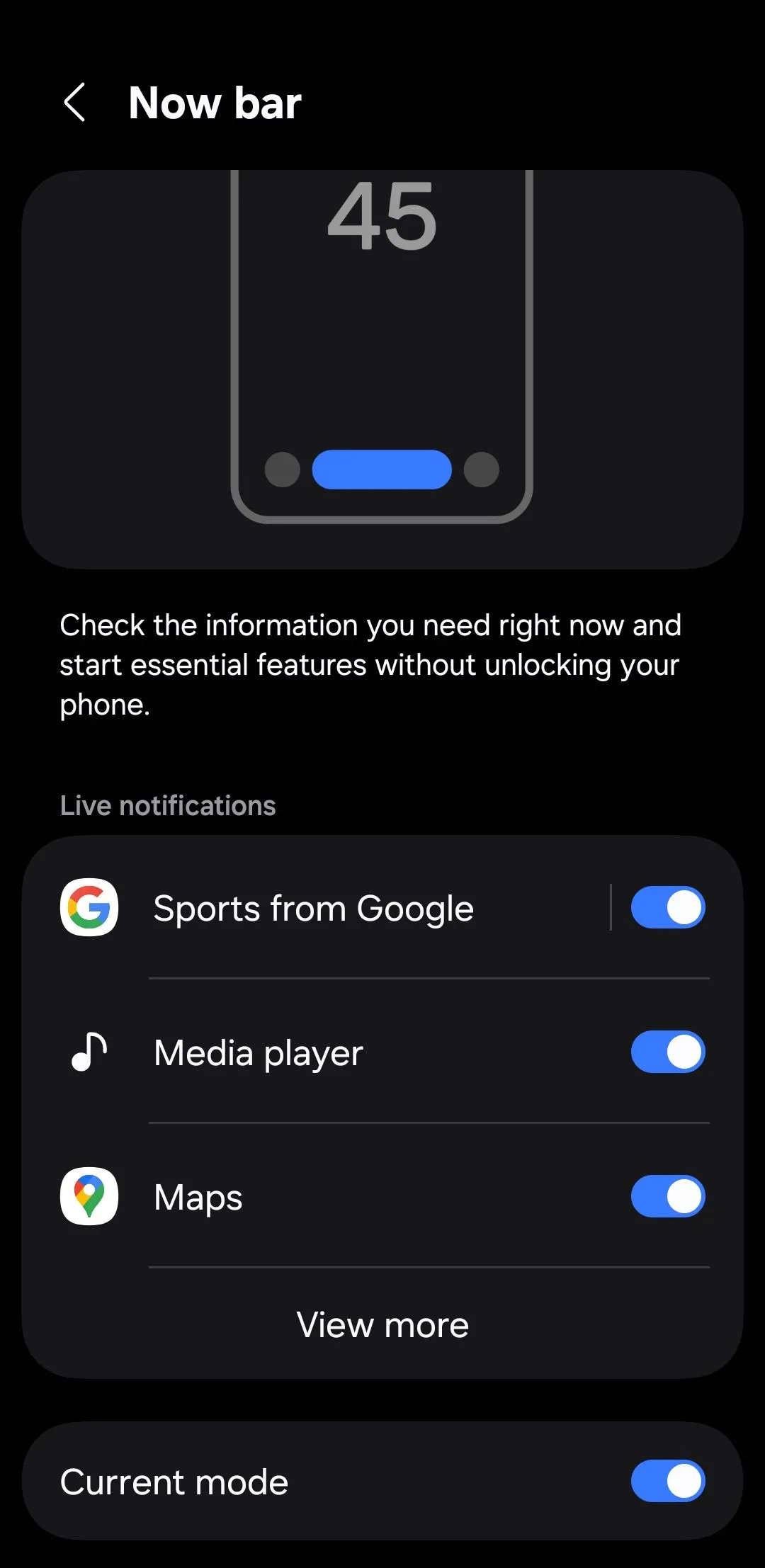cài đặt thanh Now Bar trên điện thoại Samsung One UI 7