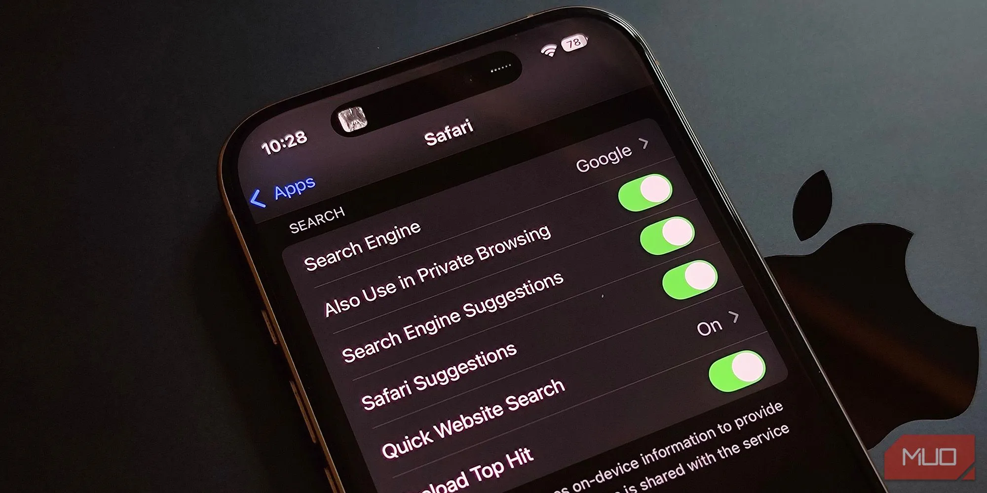 Cài đặt ứng dụng Safari hiển thị trong ứng dụng Cài đặt hệ thống của iOS, minh họa cách Apple bố trí cài đặt.
