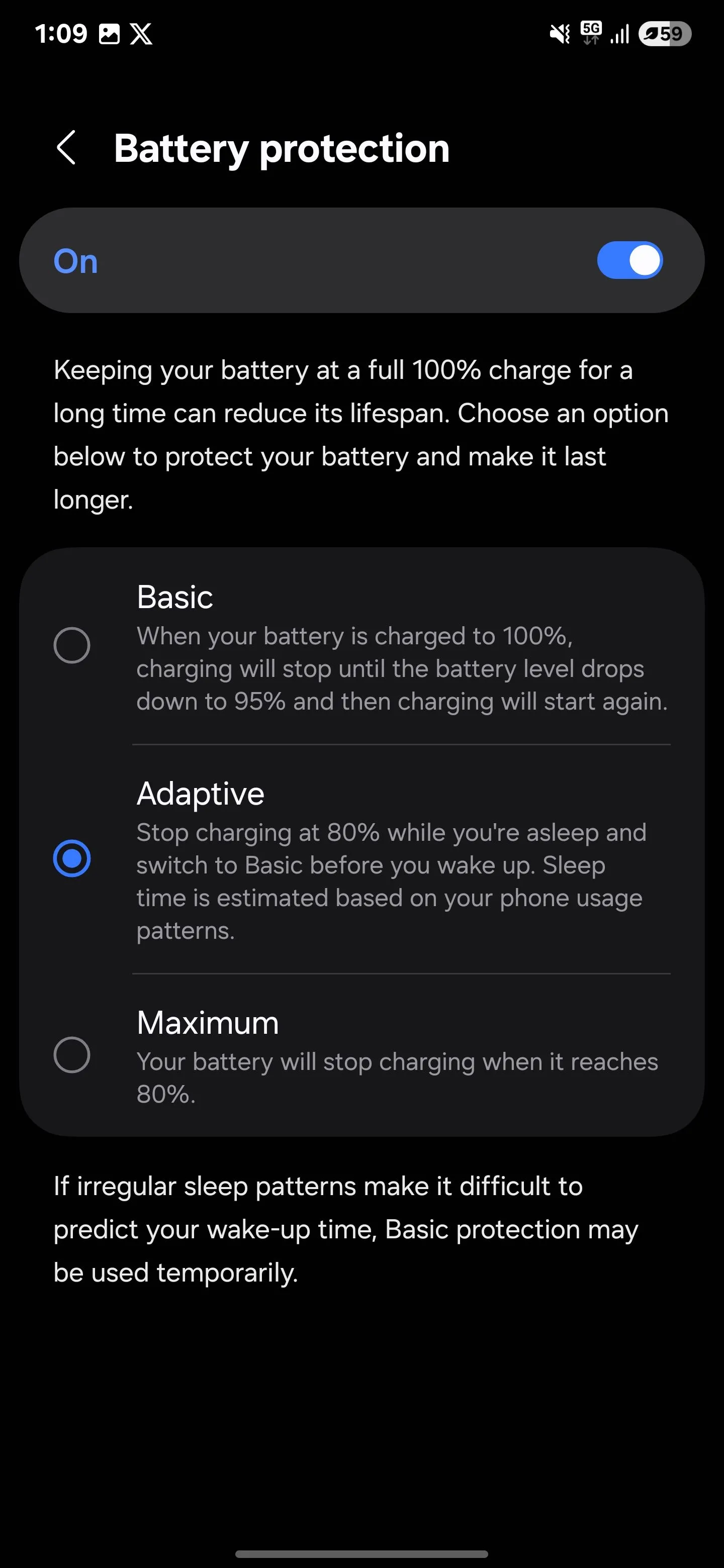 Chế độ bảo vệ pin Adaptive được kích hoạt trên Galaxy S25 Ultra