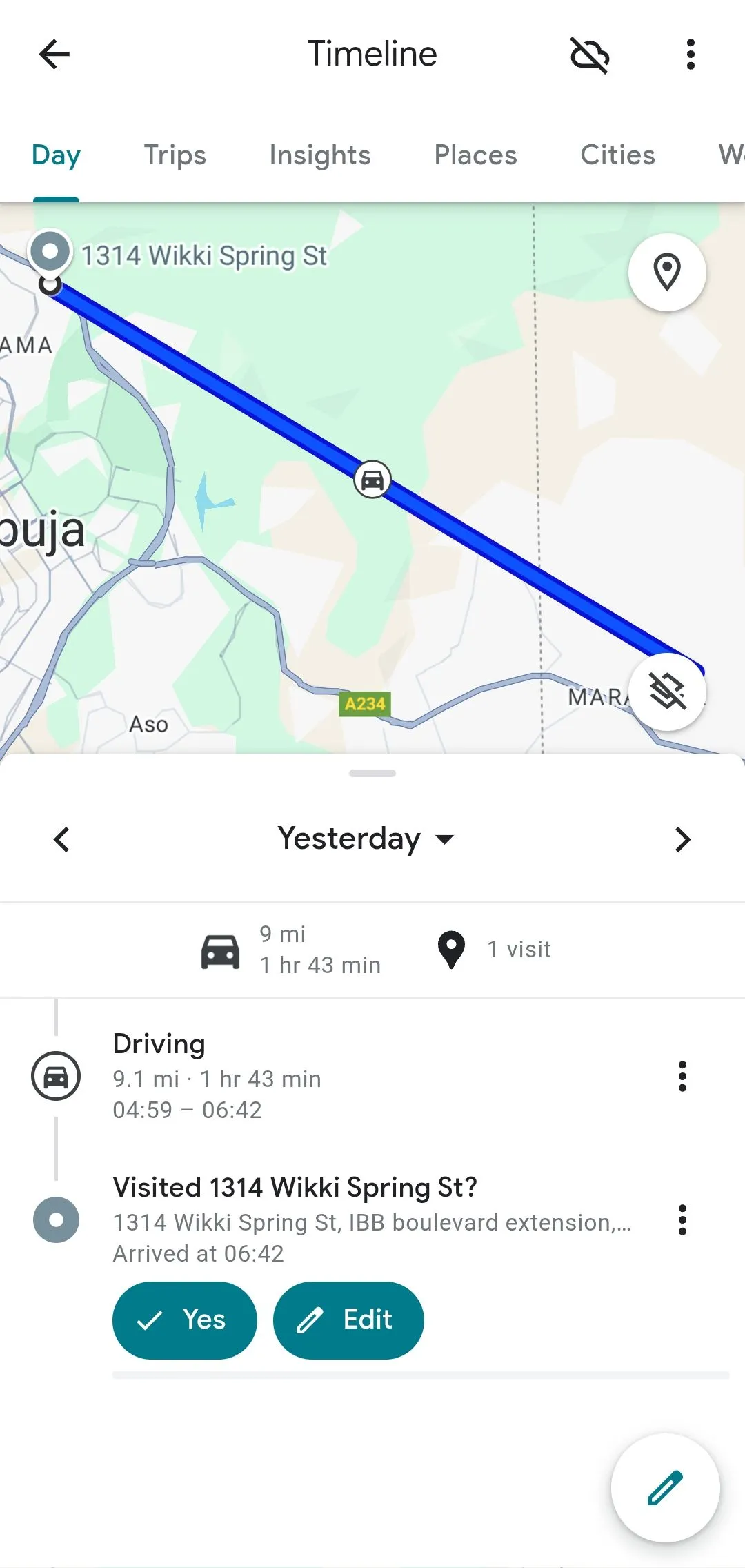 Chi tiết dòng thời gian trên Google Maps, hiển thị các chuyến đi và phương tiện di chuyển của người dùng