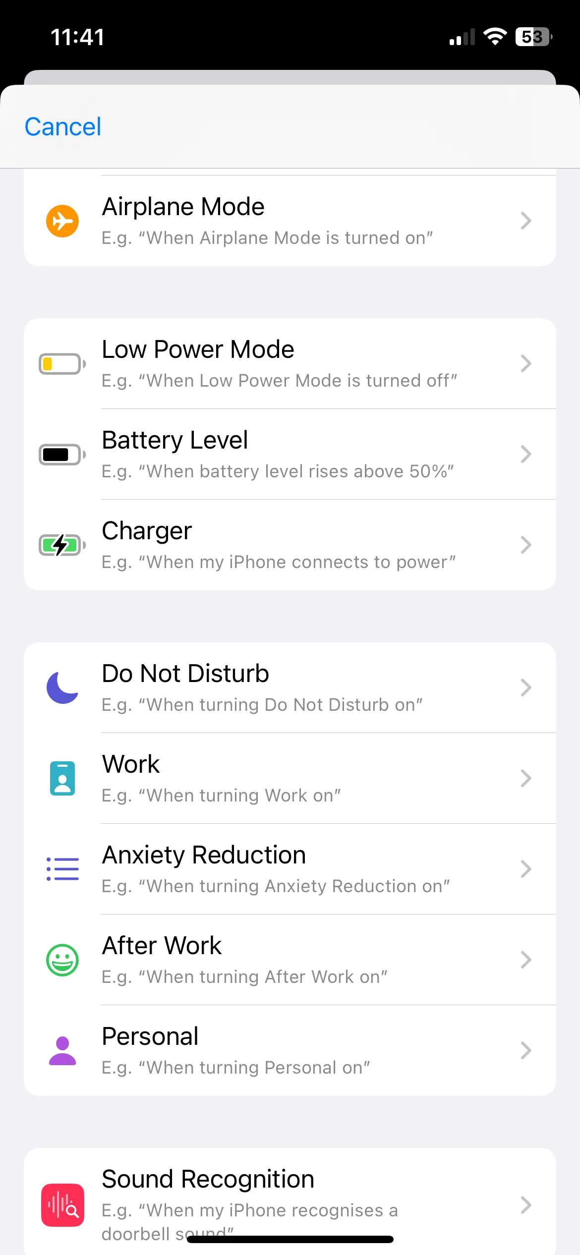 Chọn bộ kích hoạt Bộ sạc trong ứng dụng Phím tắt trên iPhone