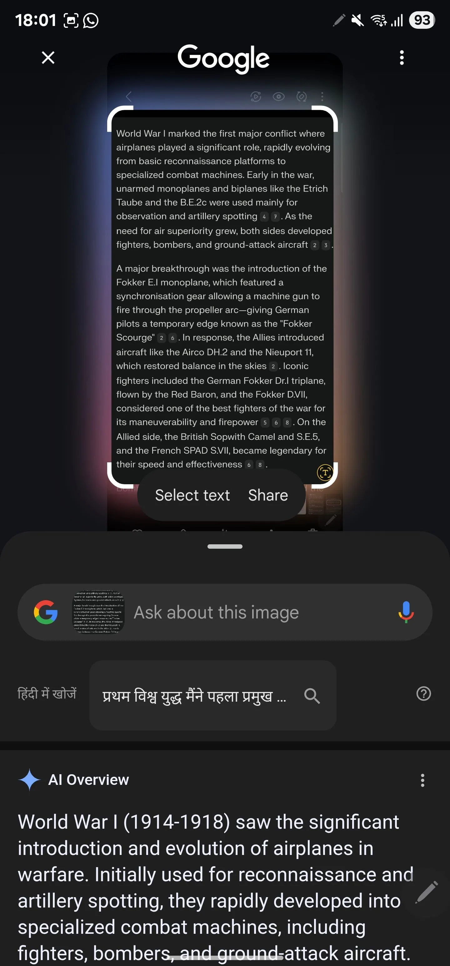 Chọn đoạn văn bản để tóm tắt nhanh chóng với Circle to Search