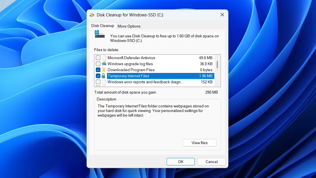 Công cụ Dọn dẹp ổ đĩa (Disk Cleanup) trong Windows liệt kê các tệp có thể xóa