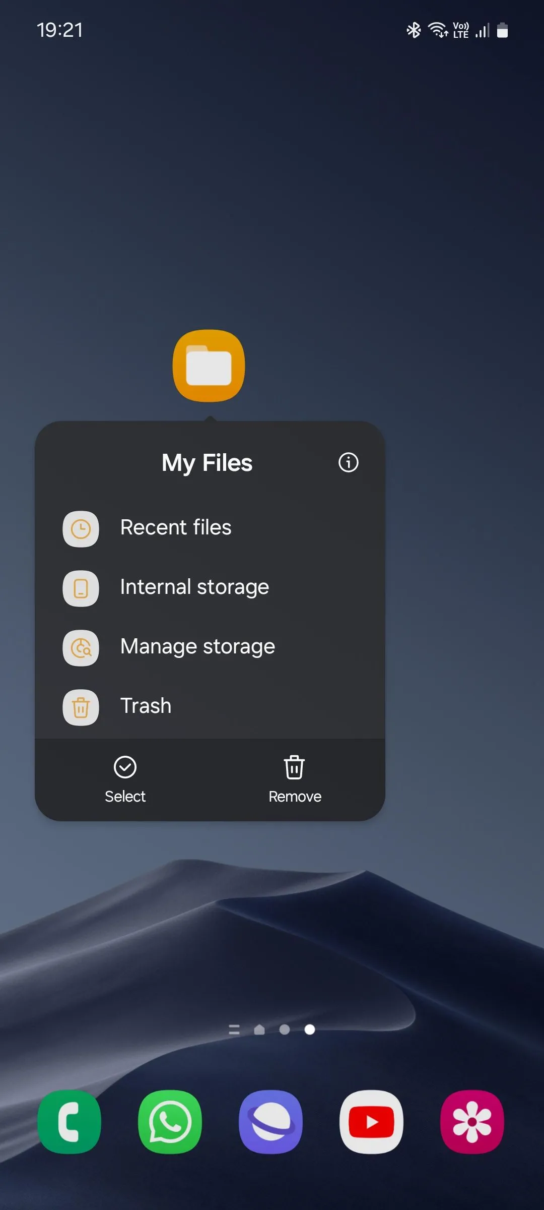 Danh sách các phím tắt ứng dụng Quản lý tệp Samsung (My Files) để truy cập nhanh.