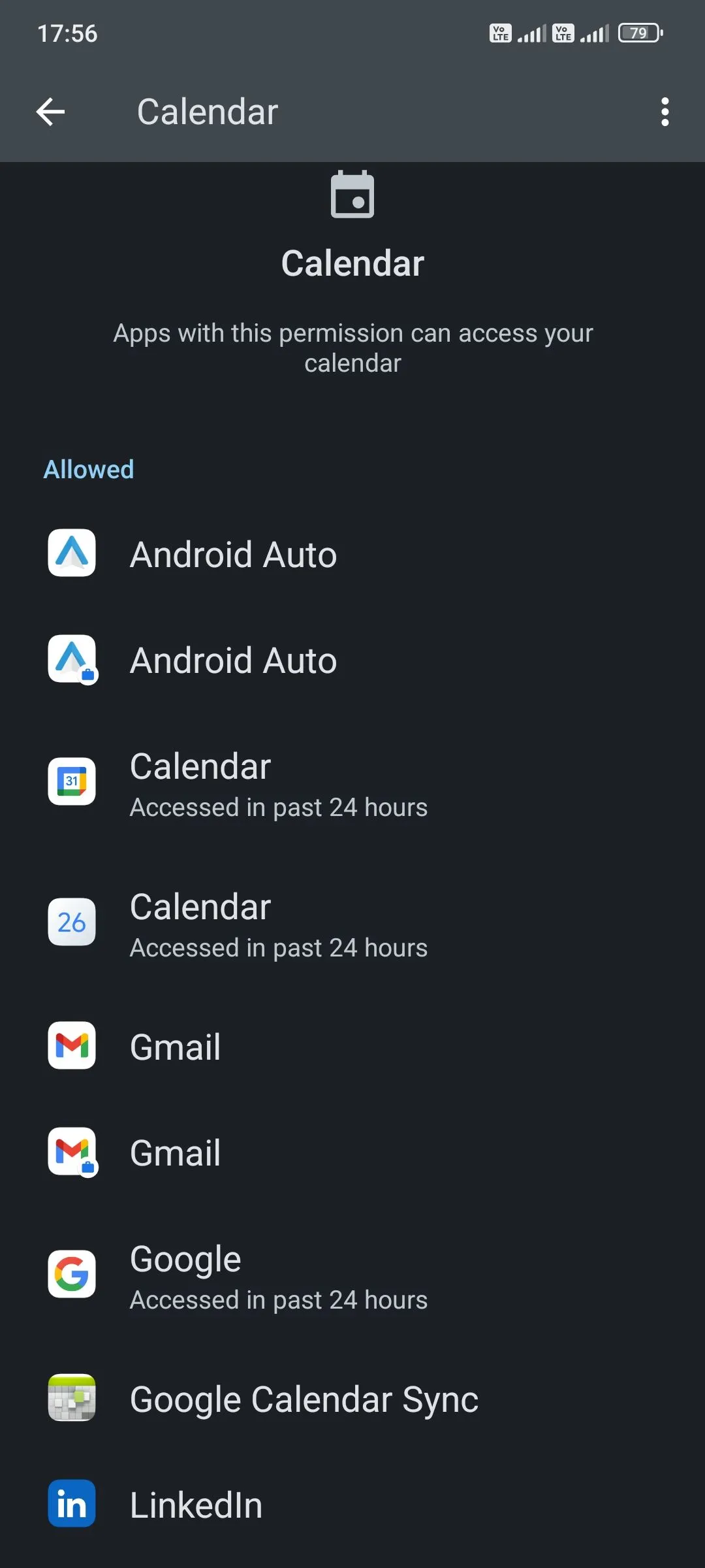 Danh sách các ứng dụng có thể truy cập lịch trong Android