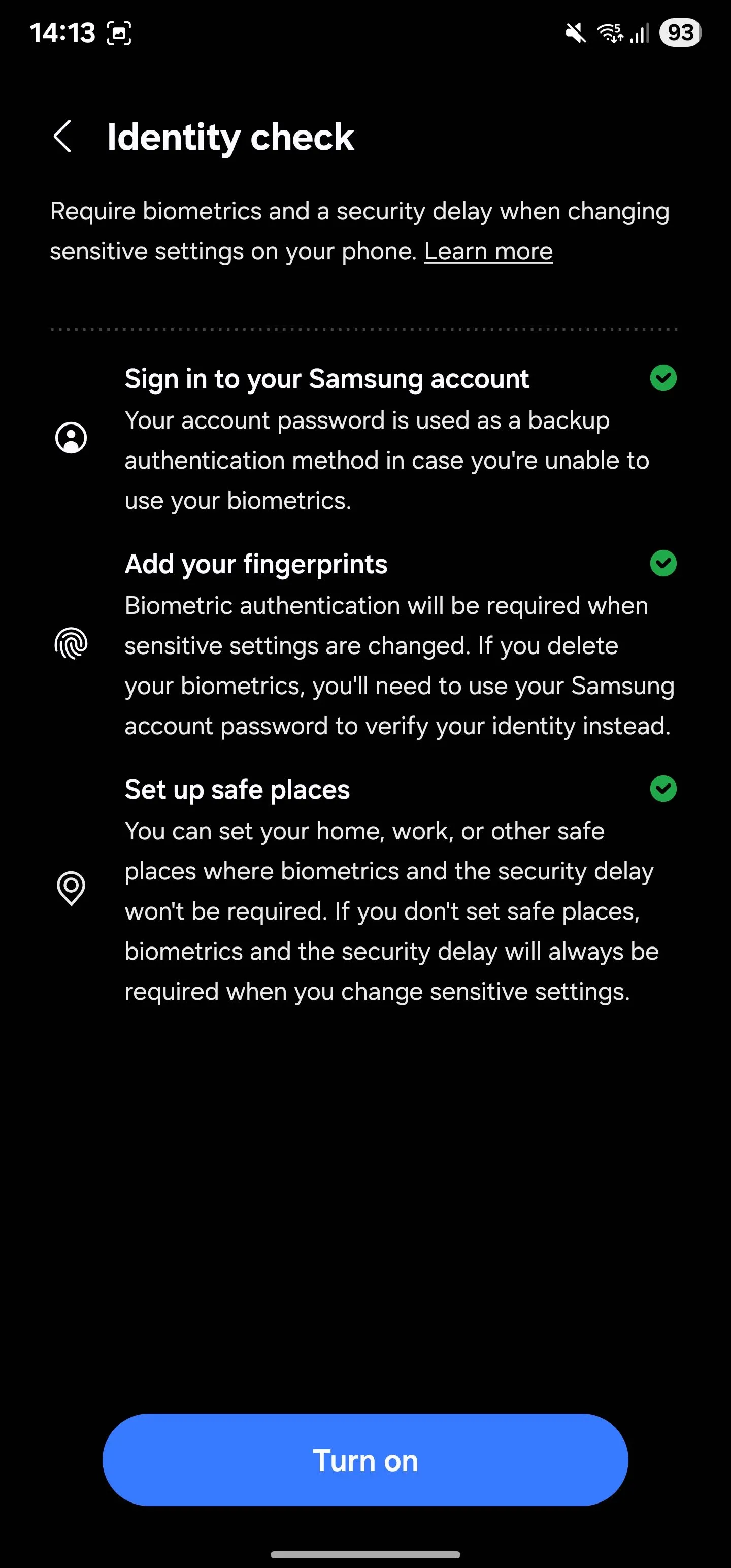 Danh sách kiểm tra để kích hoạt tính năng Xác minh Danh tính trên Samsung Galaxy.