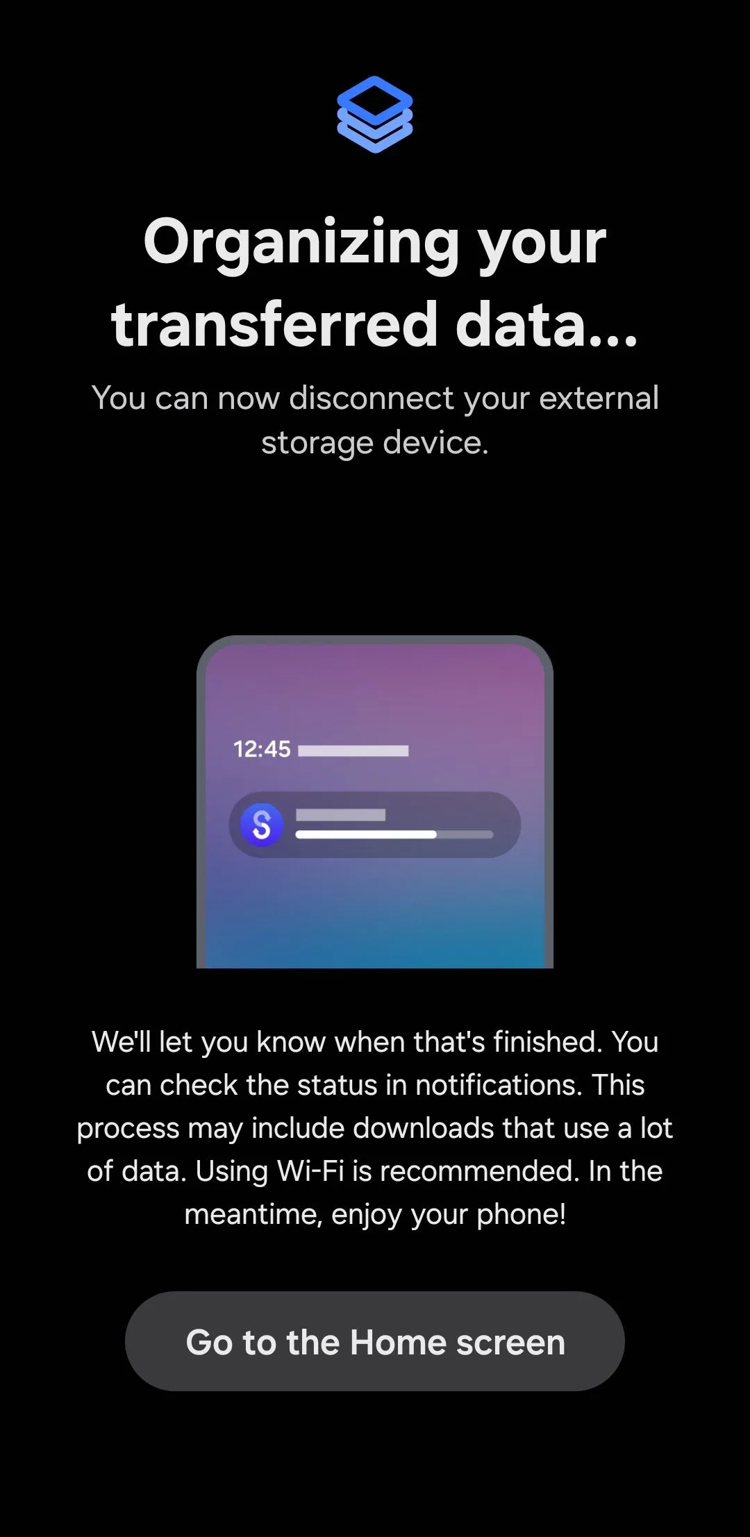 Điện thoại Samsung đang sắp xếp lại dữ liệu sau khi khôi phục Secure Folder