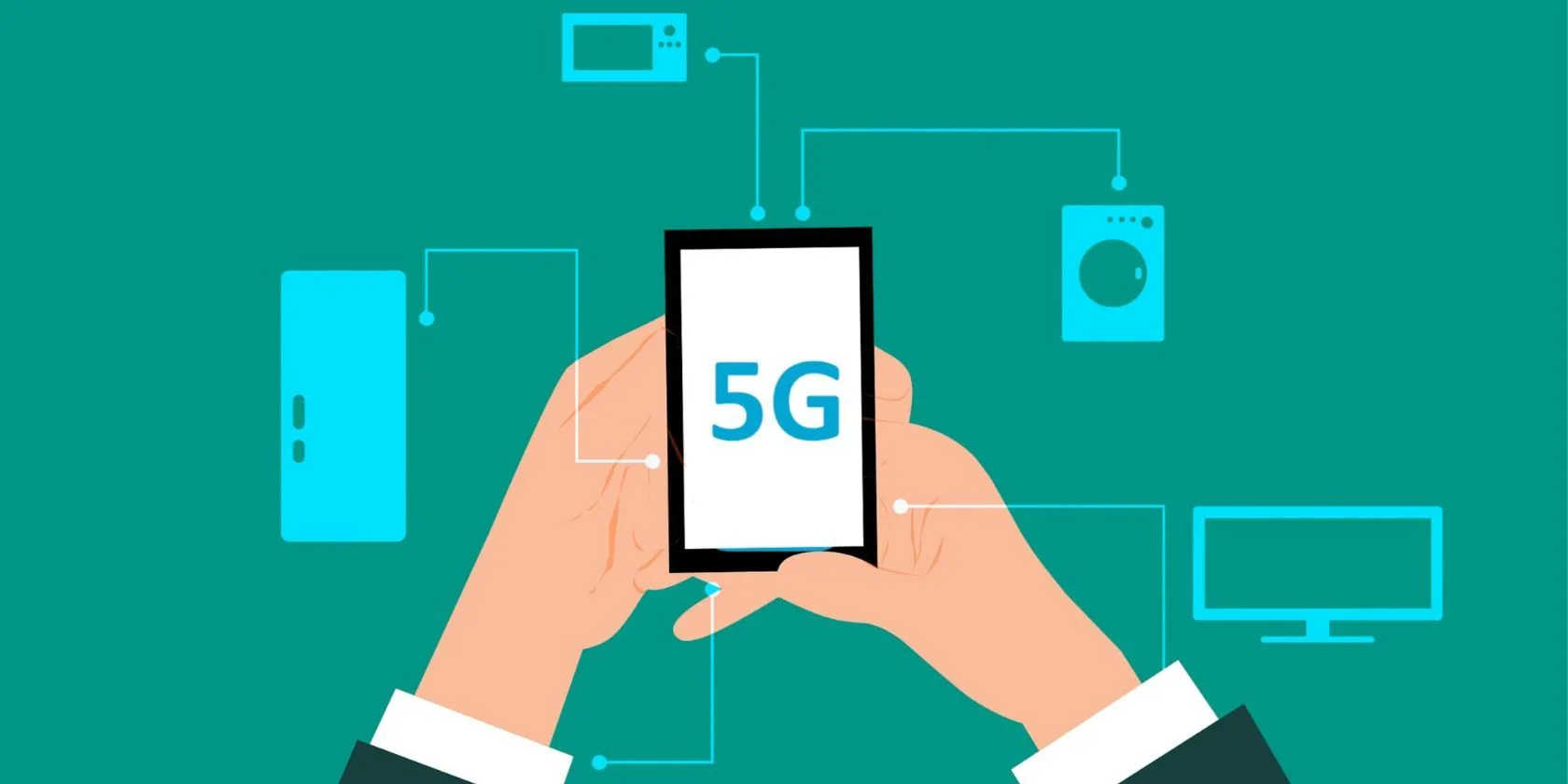 Đồ họa kỹ thuật số của người dùng điện thoại 5G với nhiều điểm kết nối