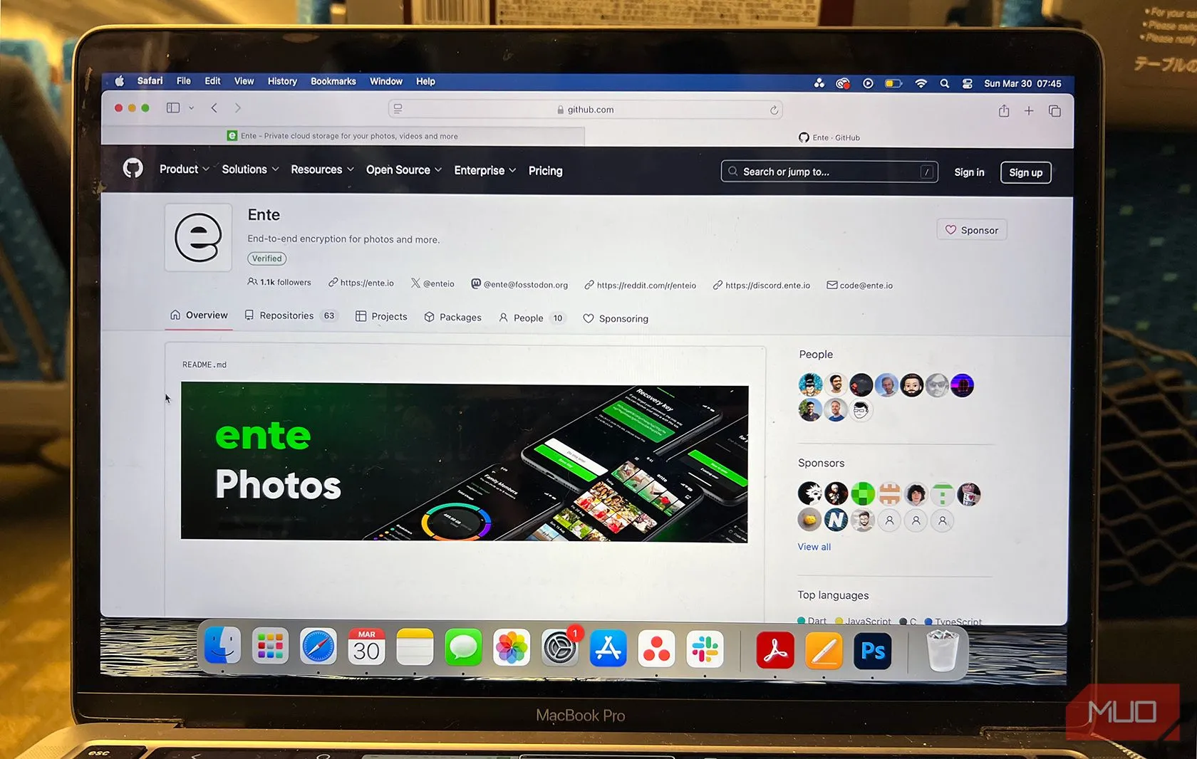 Ente Photos trên GitHub, hiển thị mã nguồn mở