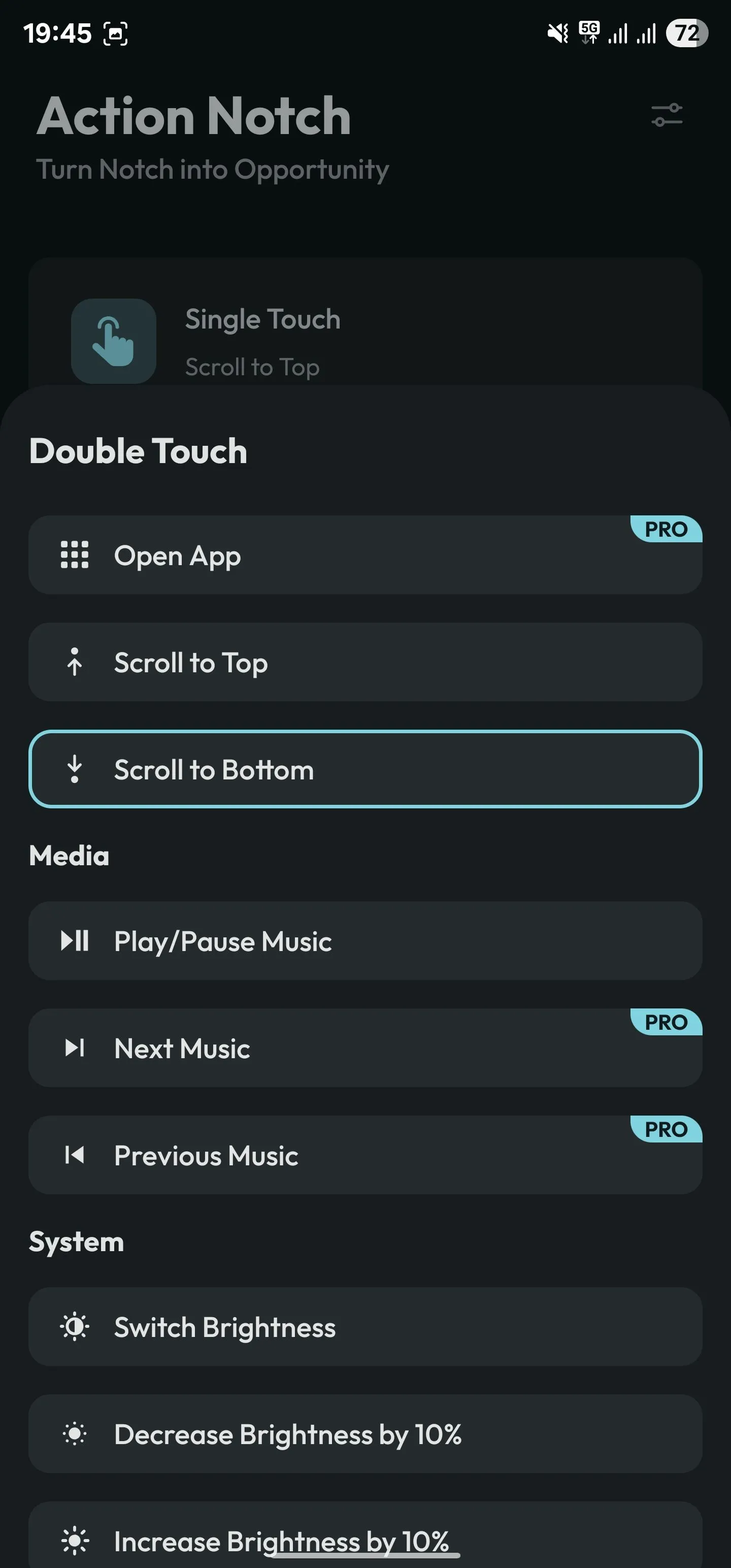 Gán cử chỉ Chạm Đôi (Double Touch) để cuộn trang xuống cuối trong ứng dụng Action Notch.
