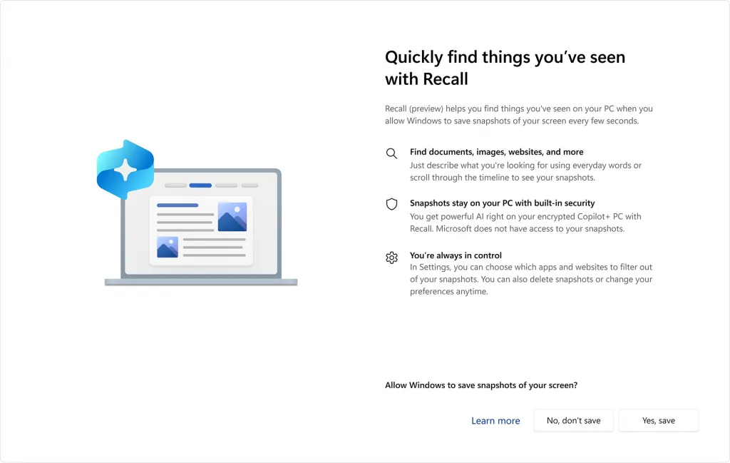 Giải thích các tùy chọn Microsoft Recall