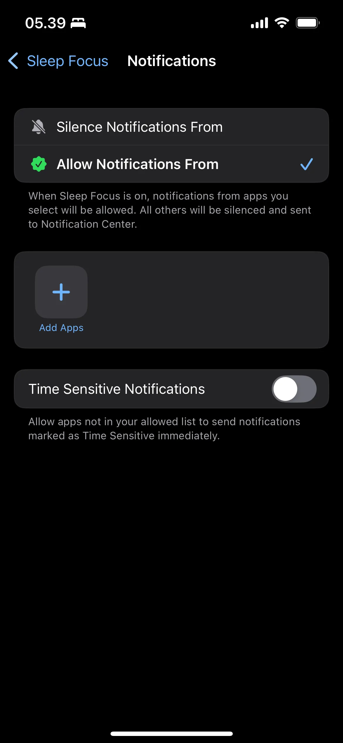 Giao diện cài đặt Chế độ Ngủ (Sleep Mode) trên iPhone, cho phép tùy chỉnh thời gian và thông báo.