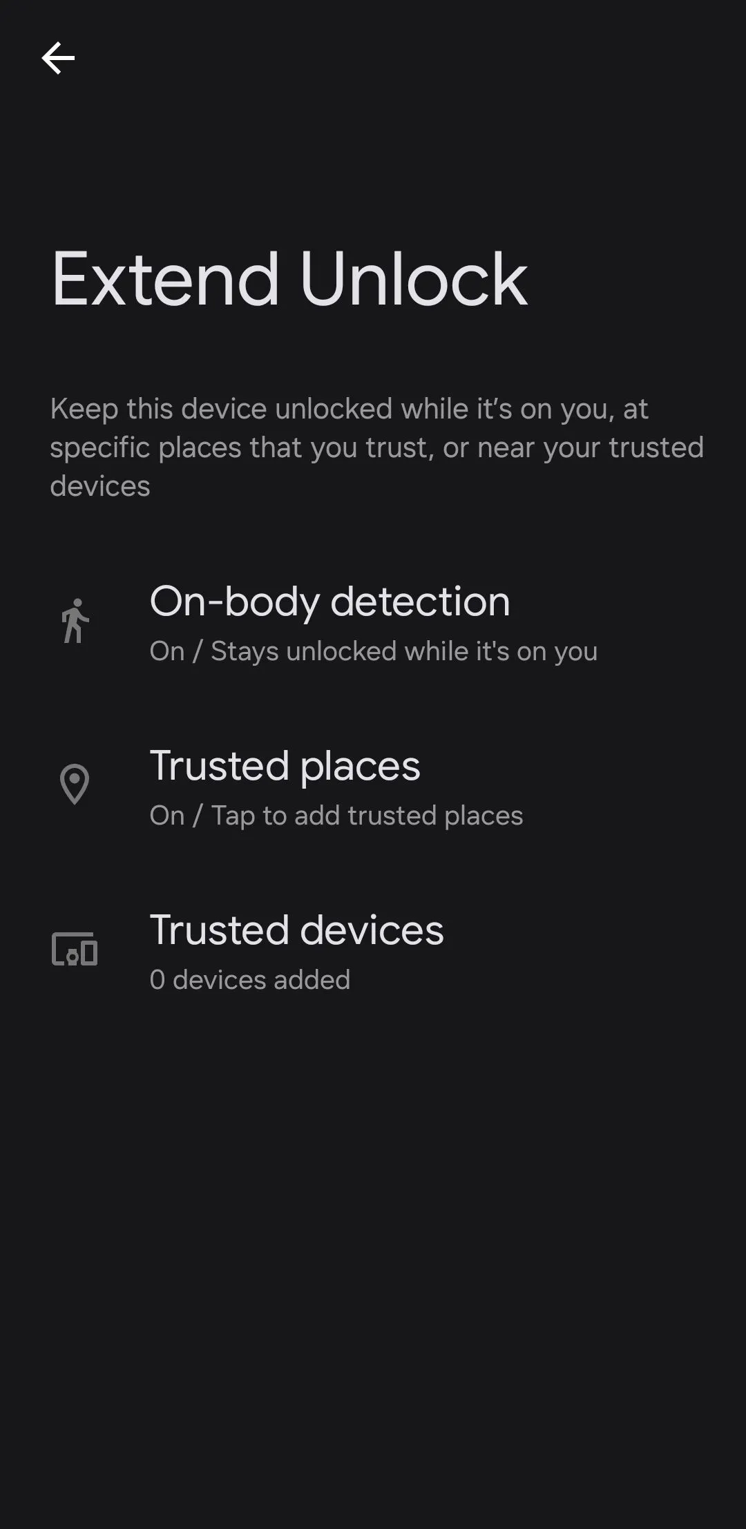Giao diện cài đặt Tính năng mở rộng khóa (Extend Unlock) trên điện thoại Android
