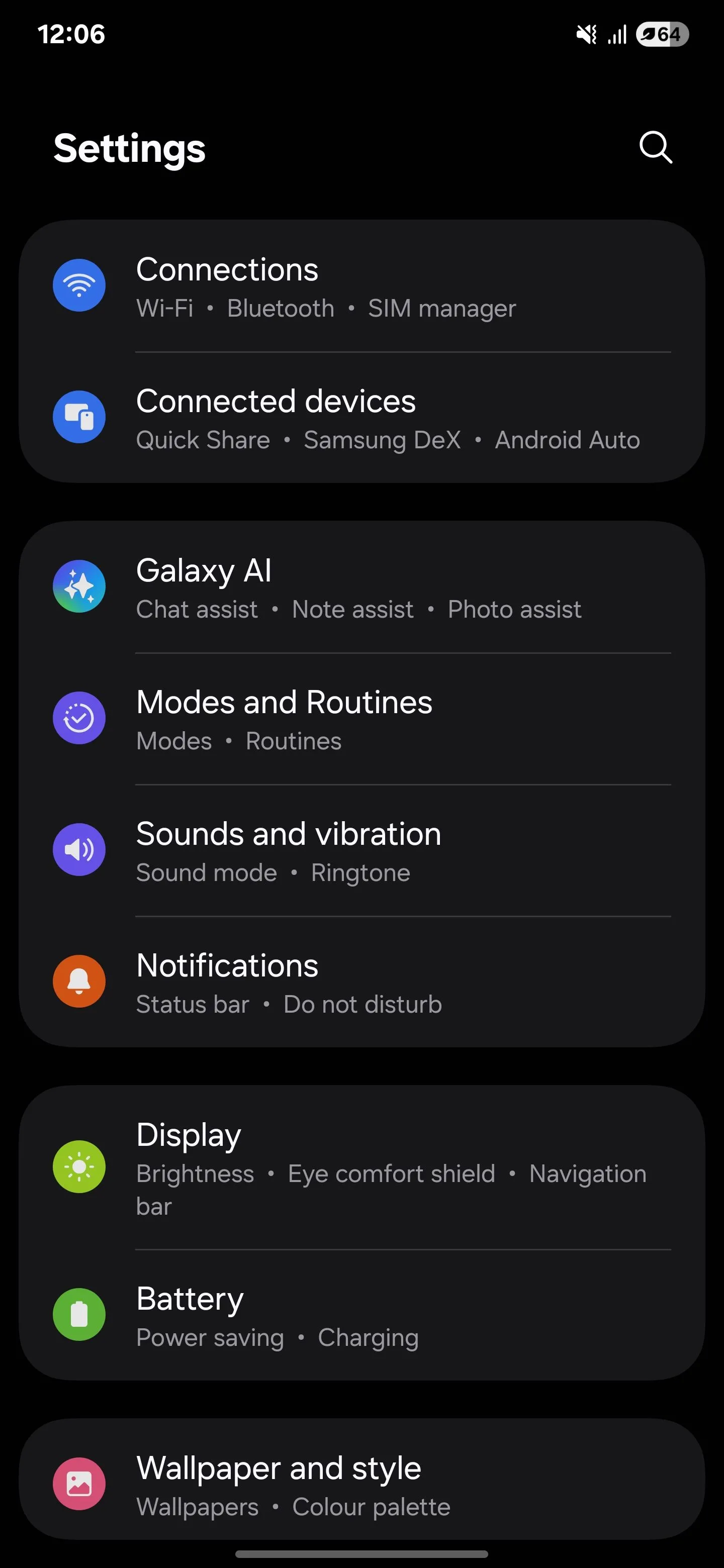 Giao diện Cài đặt trên Samsung S25 Ultra, điều hướng đến mục Thông báo