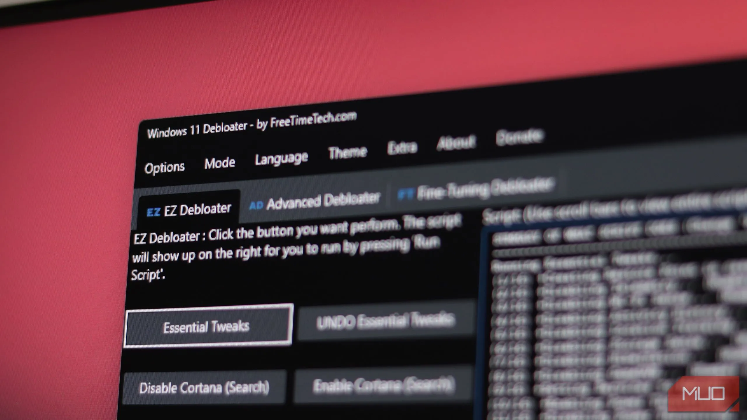 Giao diện chính công cụ Windows 11 Debloater, minh họa phần mềm rác trên Windows