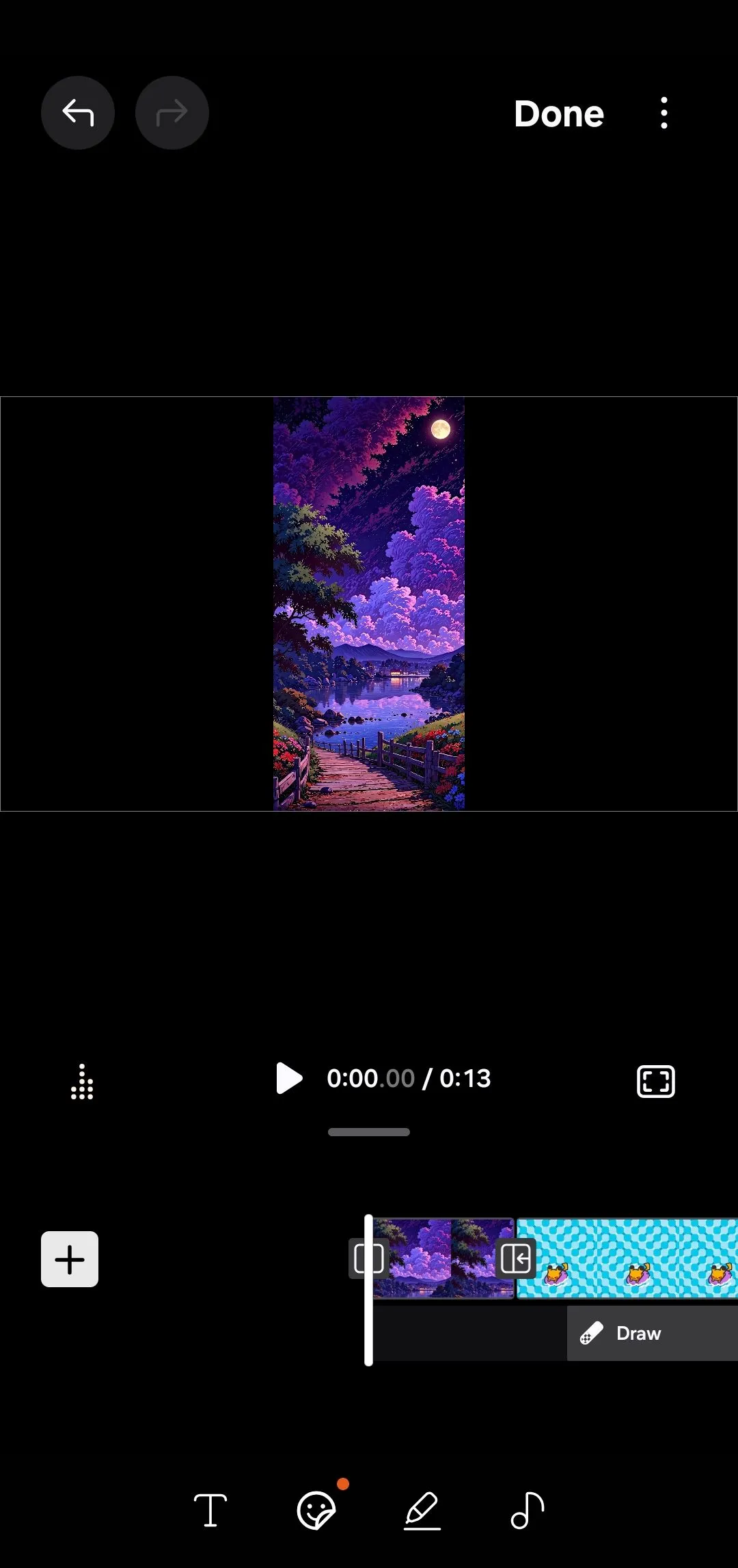 Giao diện chỉnh sửa video của ứng dụng Samsung Studio trên điện thoại Samsung, hiển thị timeline và các tùy chọn chỉnh sửa.