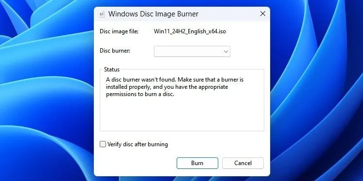 Giao diện công cụ ghi đĩa tích hợp của Windows