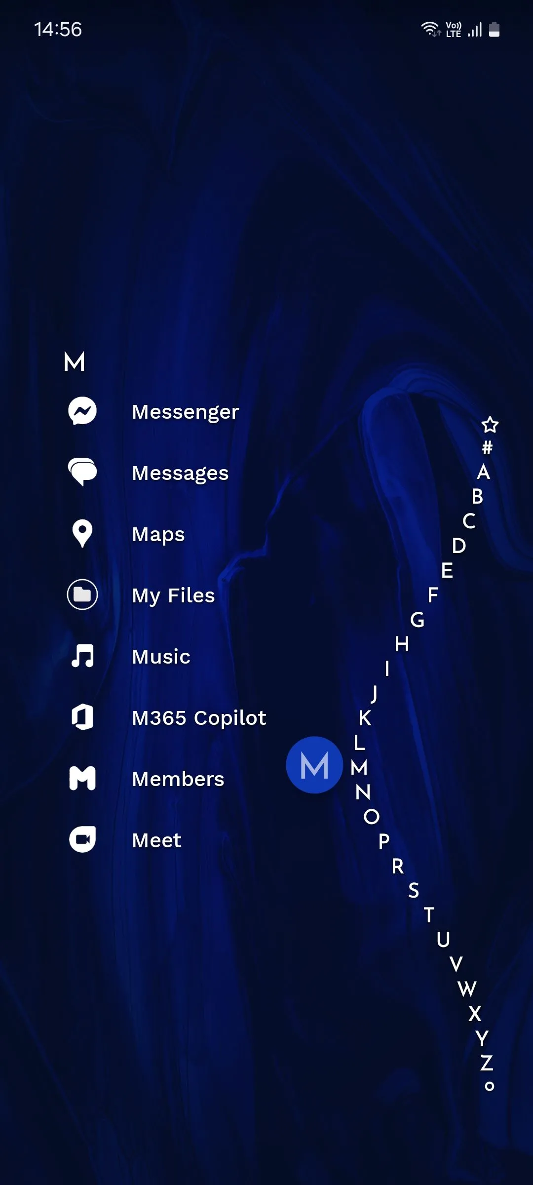 Giao diện danh sách ứng dụng Niagara Launcher sắp xếp theo chữ cái