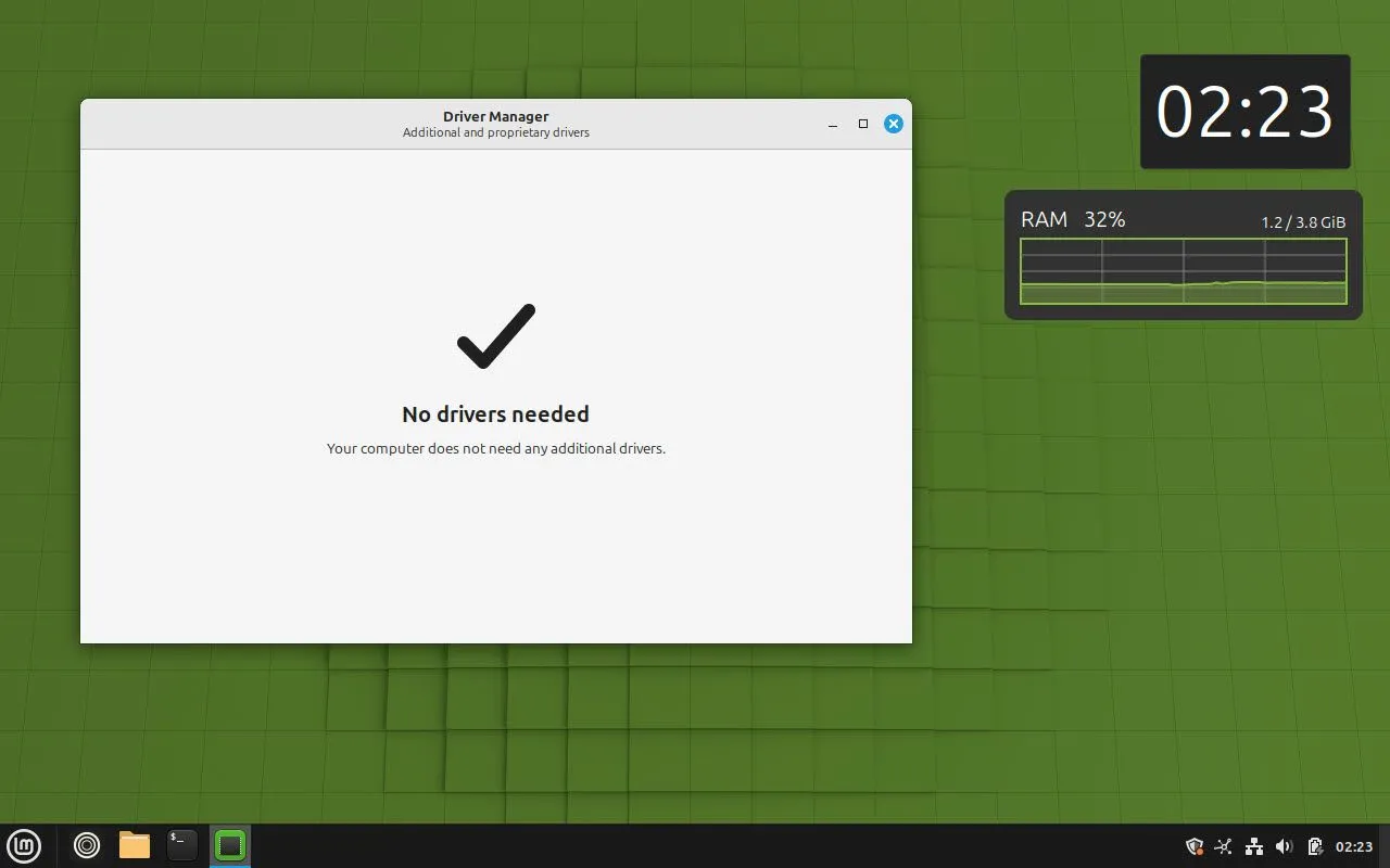 Giao diện Driver Manager trên Linux Mint giúp tự động cài đặt và cập nhật driver phần cứng