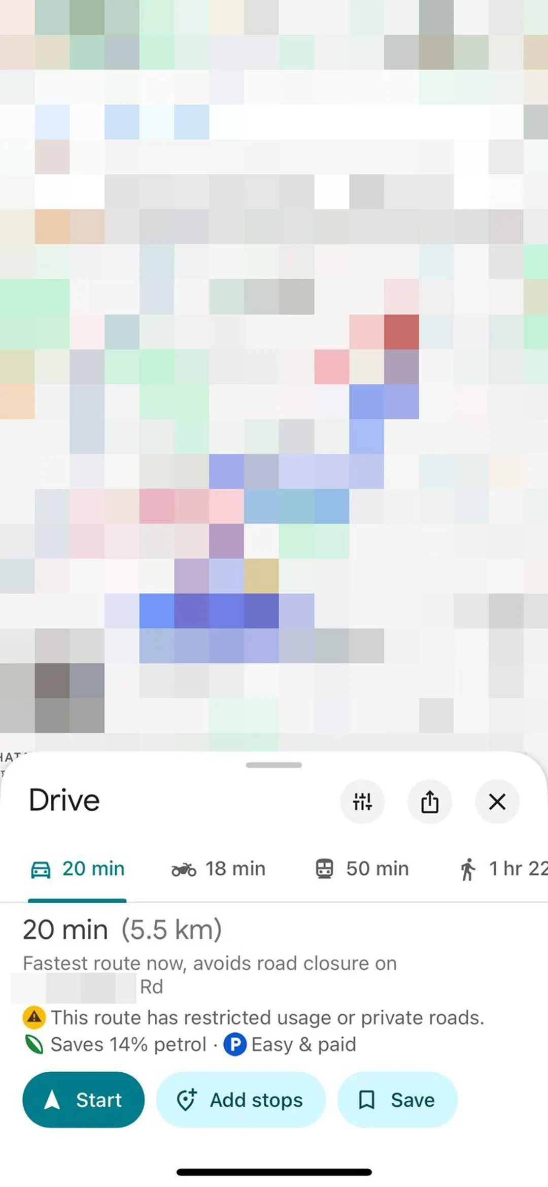 Giao diện dự báo bãi đỗ xe Google Maps trên iOS
