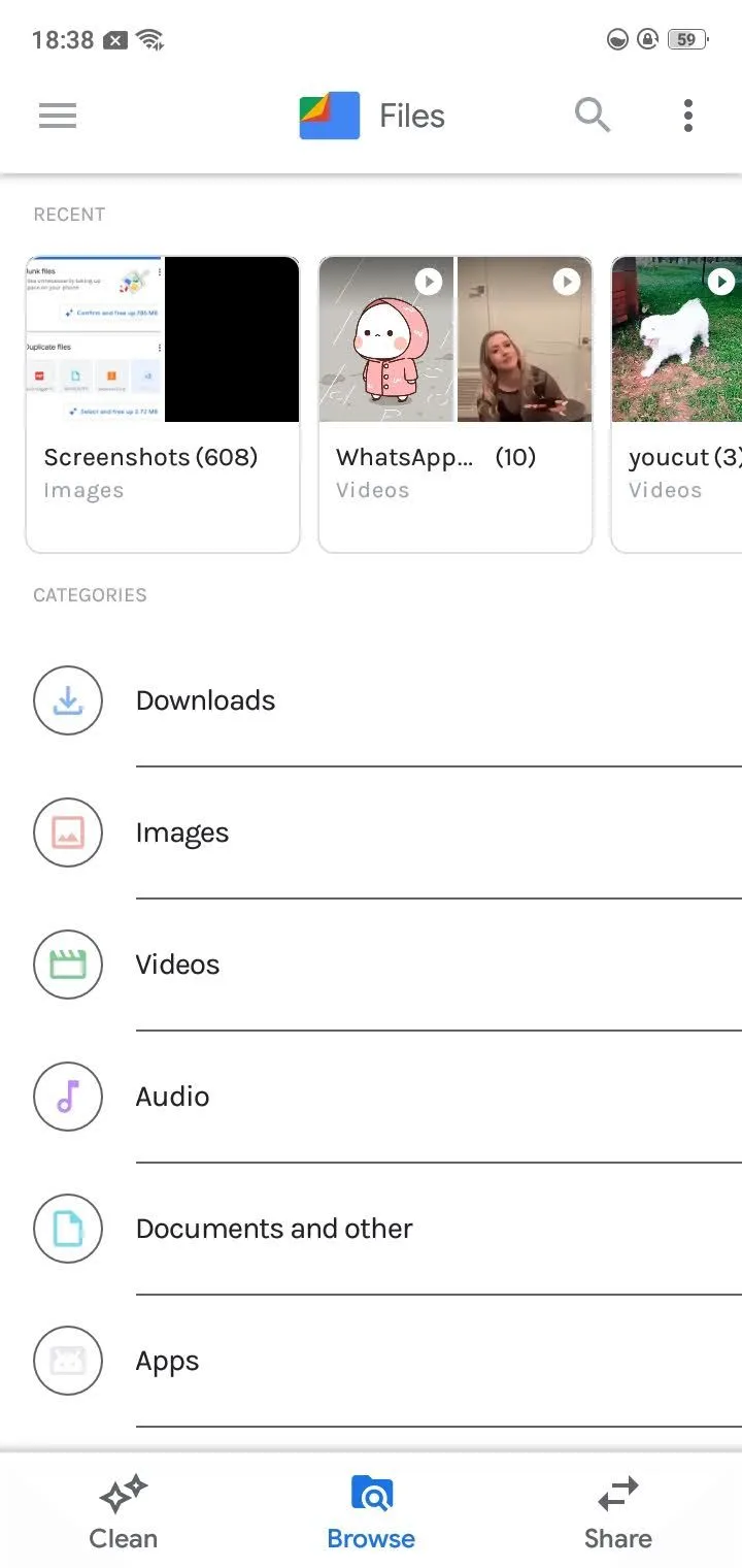 Giao diện duyệt tệp và chia sẻ nhanh chóng trong ứng dụng Files Go