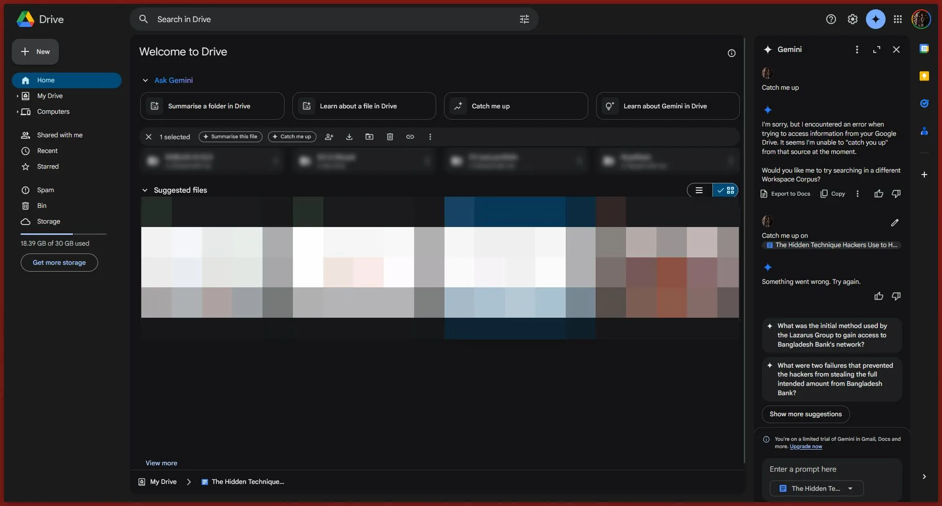 Giao diện Google Drive hiển thị tính năng Catch me up của Gemini