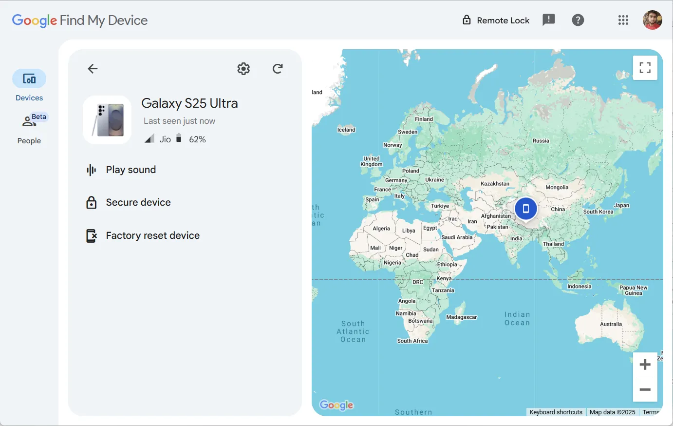 Giao diện Google Tìm Thiết Bị trên trình duyệt web