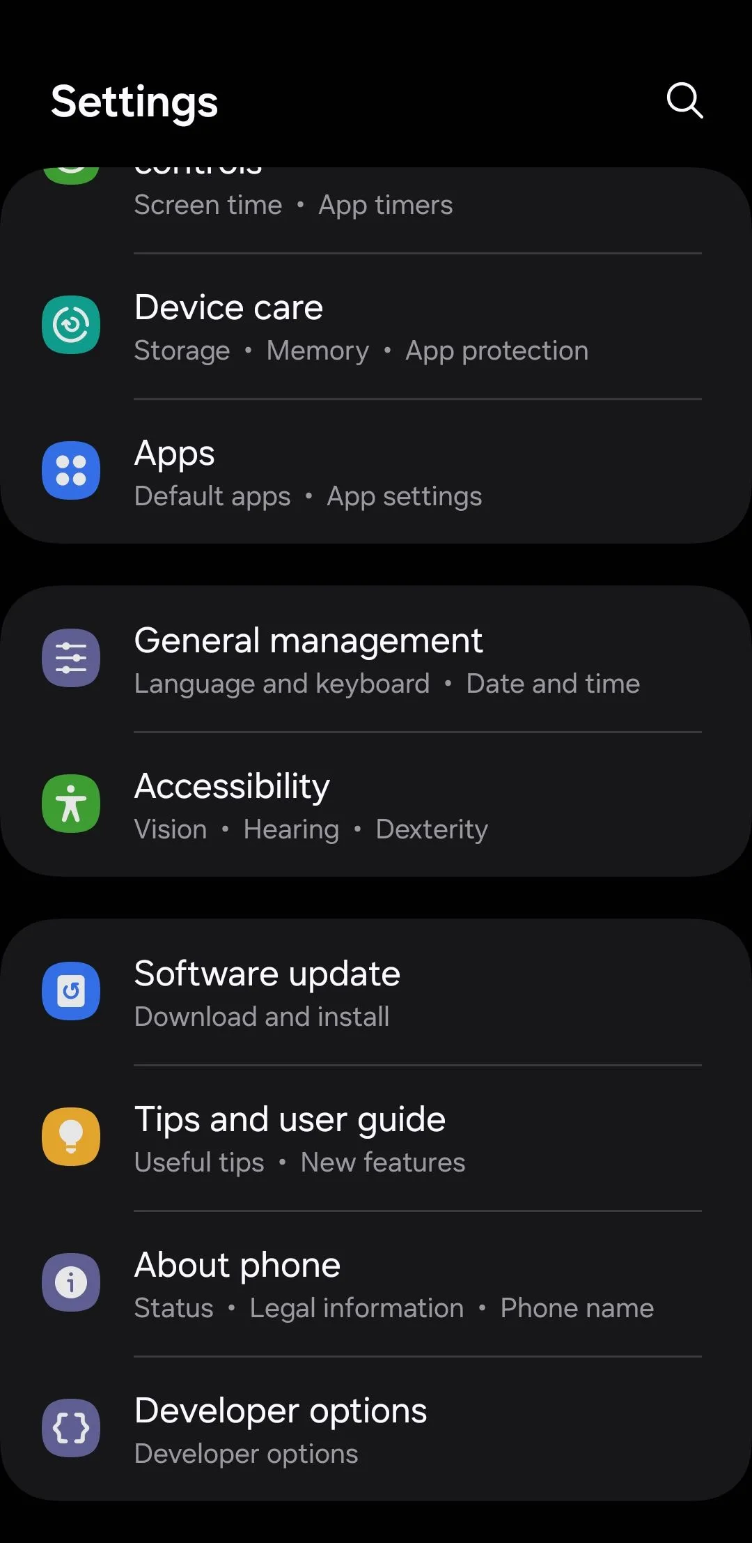 Giao diện menu Quản lý chung (General Management) trong Cài đặt Android