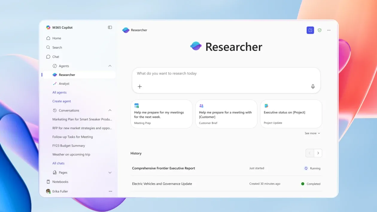 Giao diện Microsoft 365 Copilot hiển thị chức năng Researcher