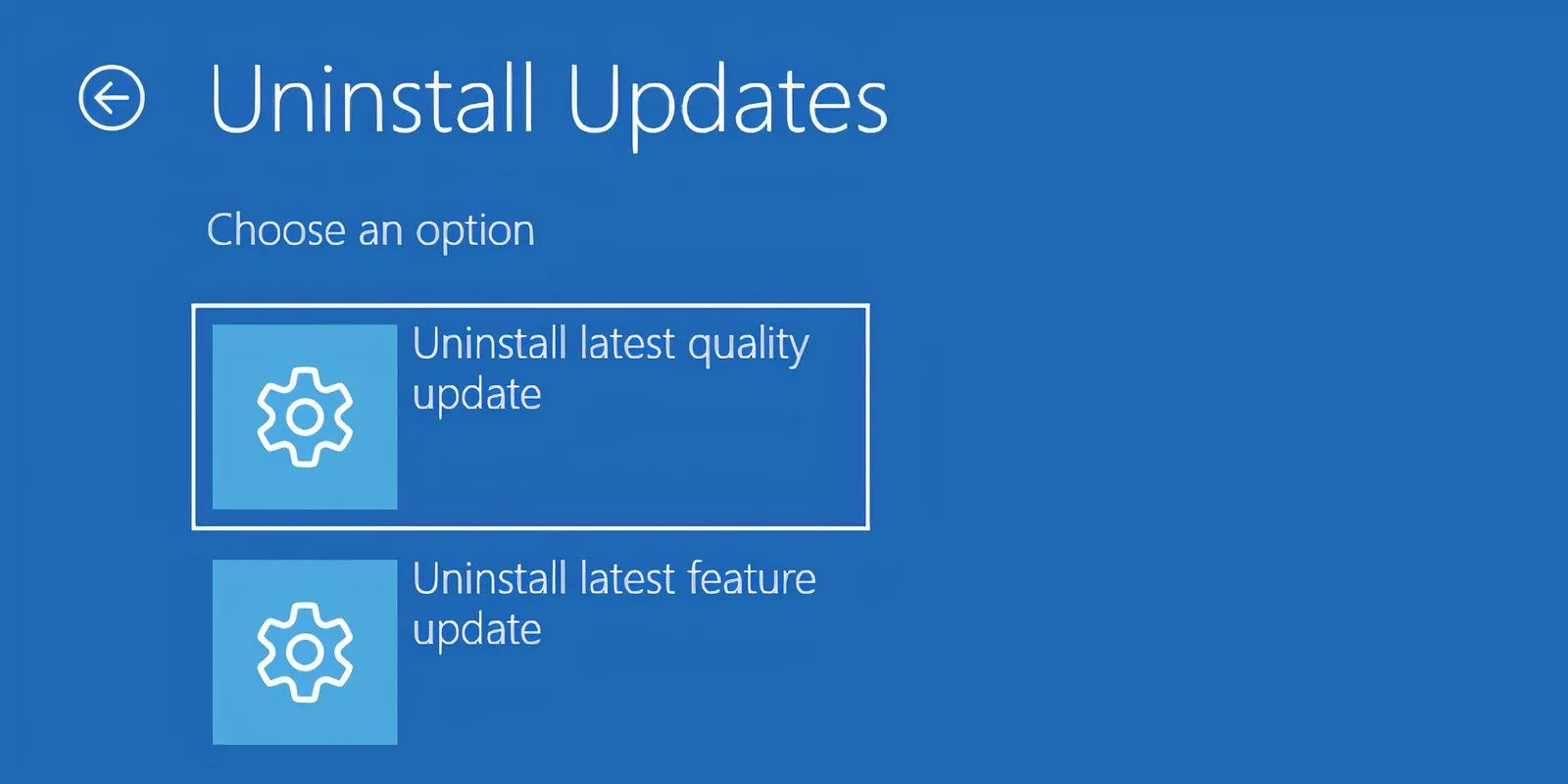Giao diện Môi trường Khôi phục Windows (WinRE) với tùy chọn gỡ cài đặt các bản cập nhật