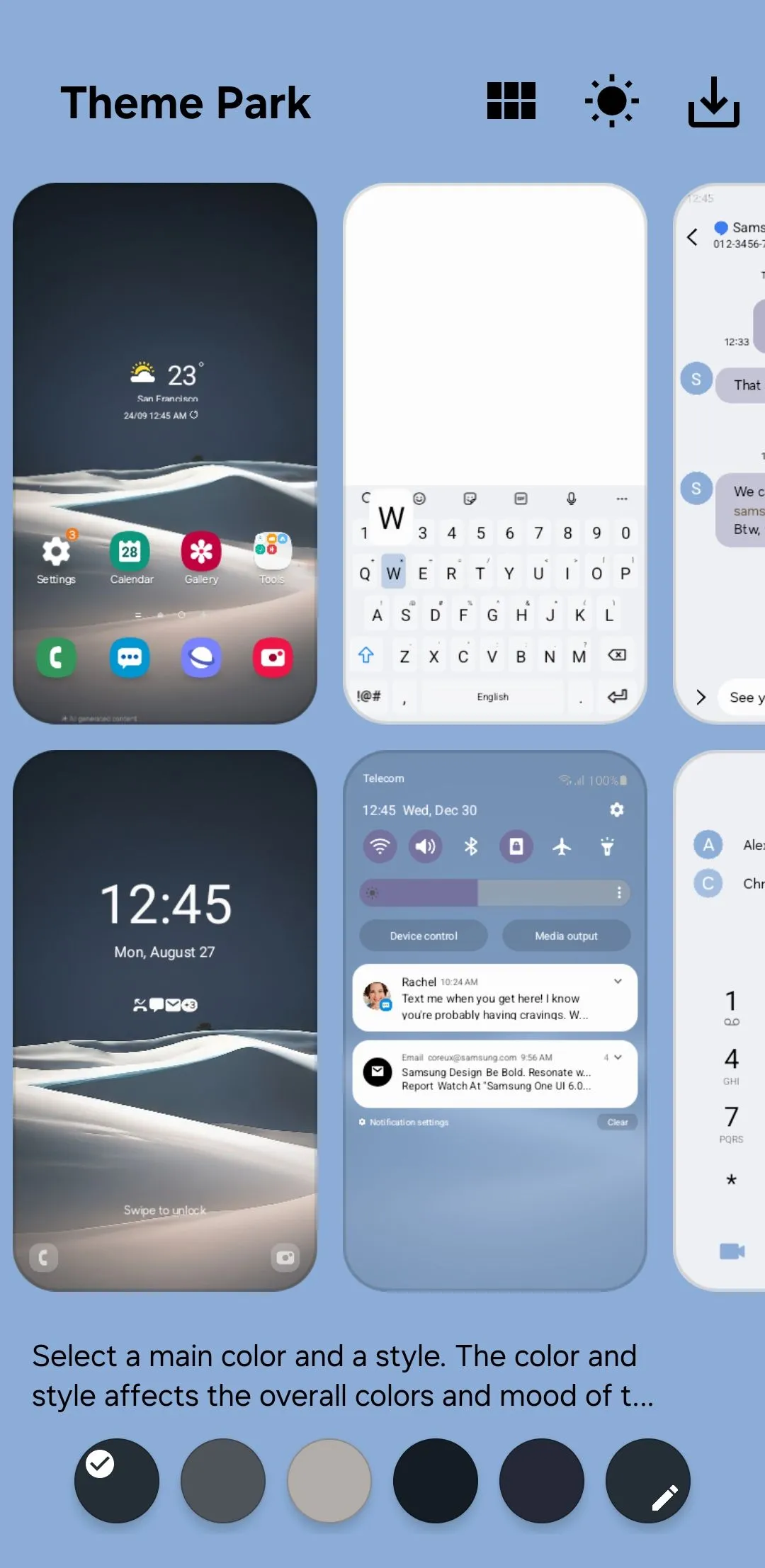 Giao diện tạo chủ đề mới trong ứng dụng Theme Park của Samsung Good Lock, cho phép cá nhân hóa toàn diện