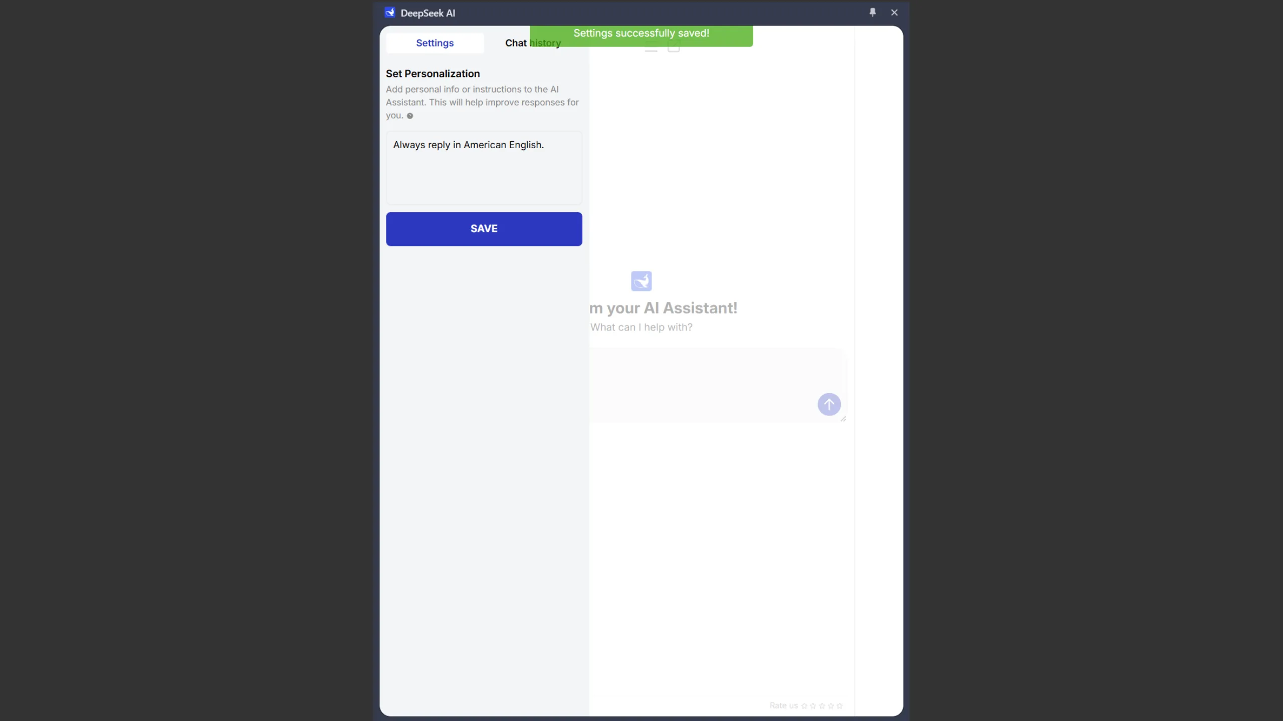 Giao diện thanh bên với tùy chọn cá nhân hóa của tiện ích DeepSeek AI từ deepseekai.works