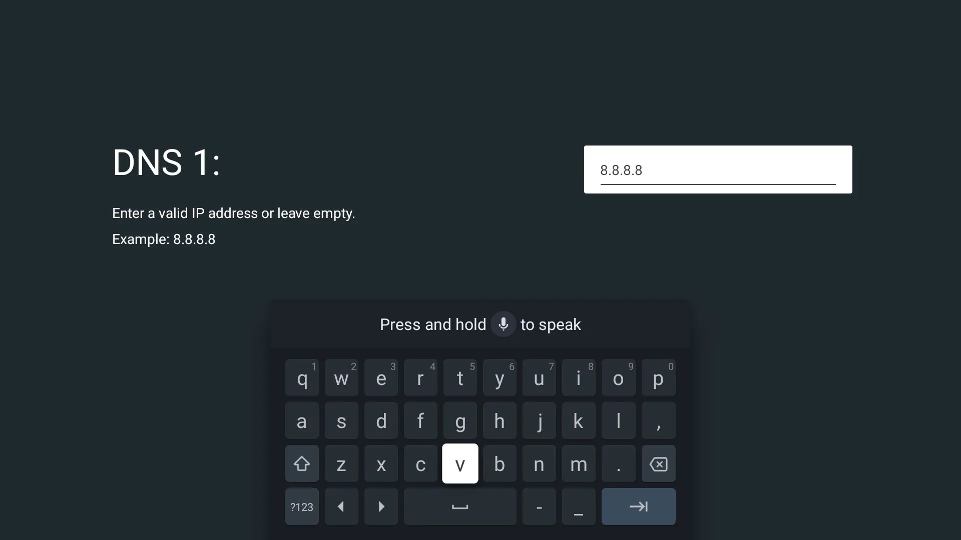 Giao diện thay đổi địa chỉ DNS tùy chỉnh trên Google TV