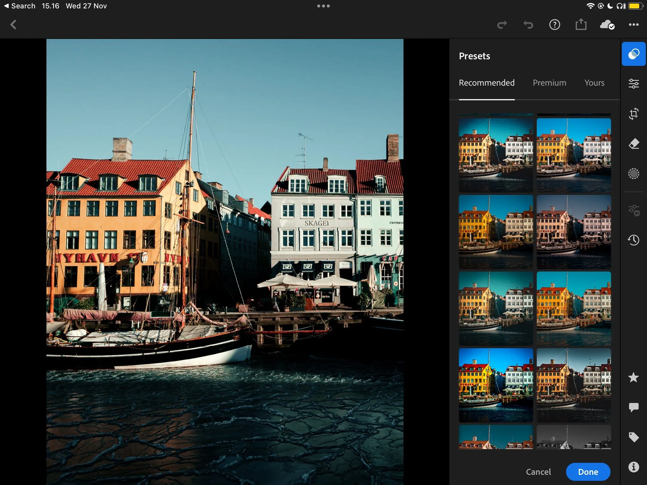 Giao diện tính năng Recommended Presets trong Adobe Lightroom, hiển thị các gợi ý preset phù hợp với ảnh