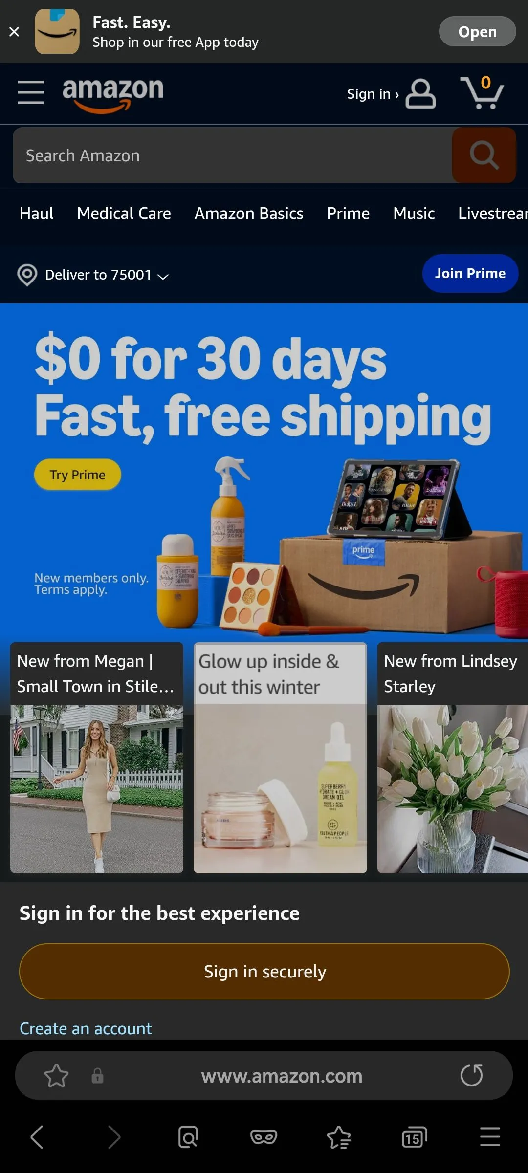 Giao diện trang web khi áp dụng chế độ tối bắt buộc bằng trình duyệt Samsung Internet