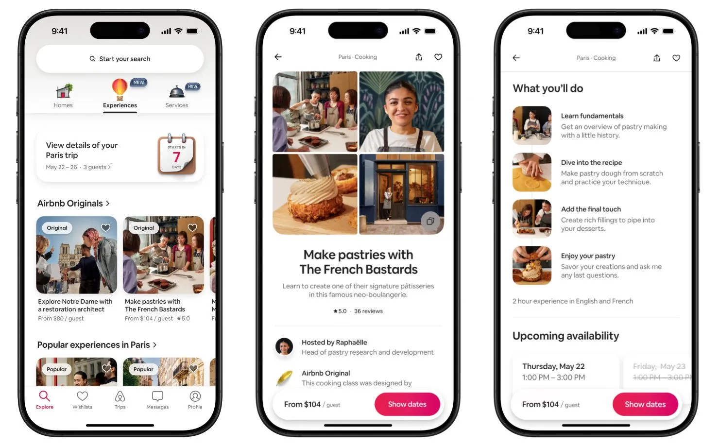Giao diện ứng dụng Airbnb với danh sách các trải nghiệm địa phương độc đáo như tour tham quan và lớp học nấu ăn