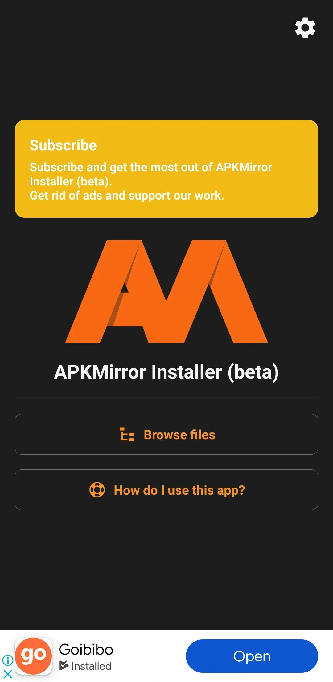 Giao diện ứng dụng APKMirror Installer giúp người dùng cài đặt các tệp APK trên điện thoại Android.