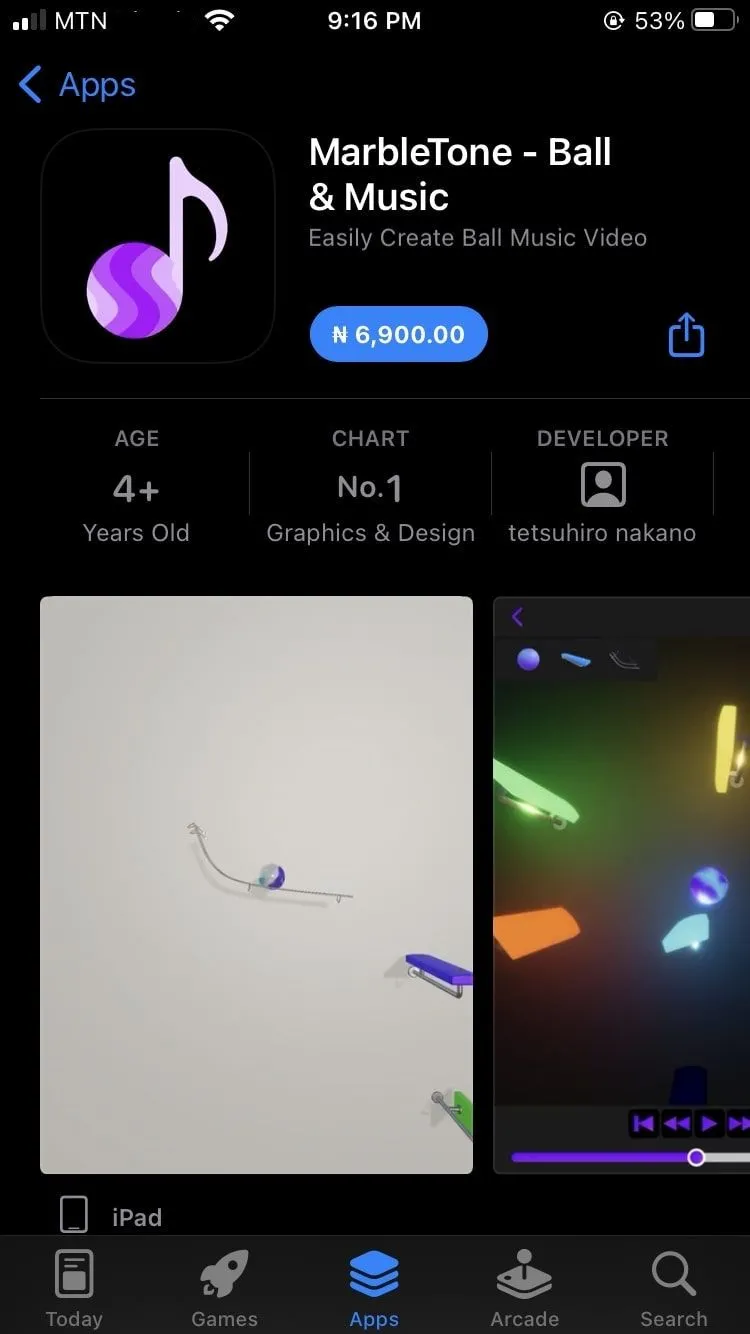 Giao diện ứng dụng MarbleTone trên App Store, hiển thị nút tải xuống
