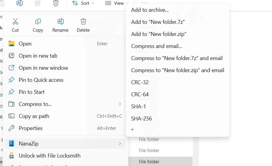 Giao diện ứng dụng NanaZip trên Windows, một công cụ giải nén file hiện đại và hiệu quả.